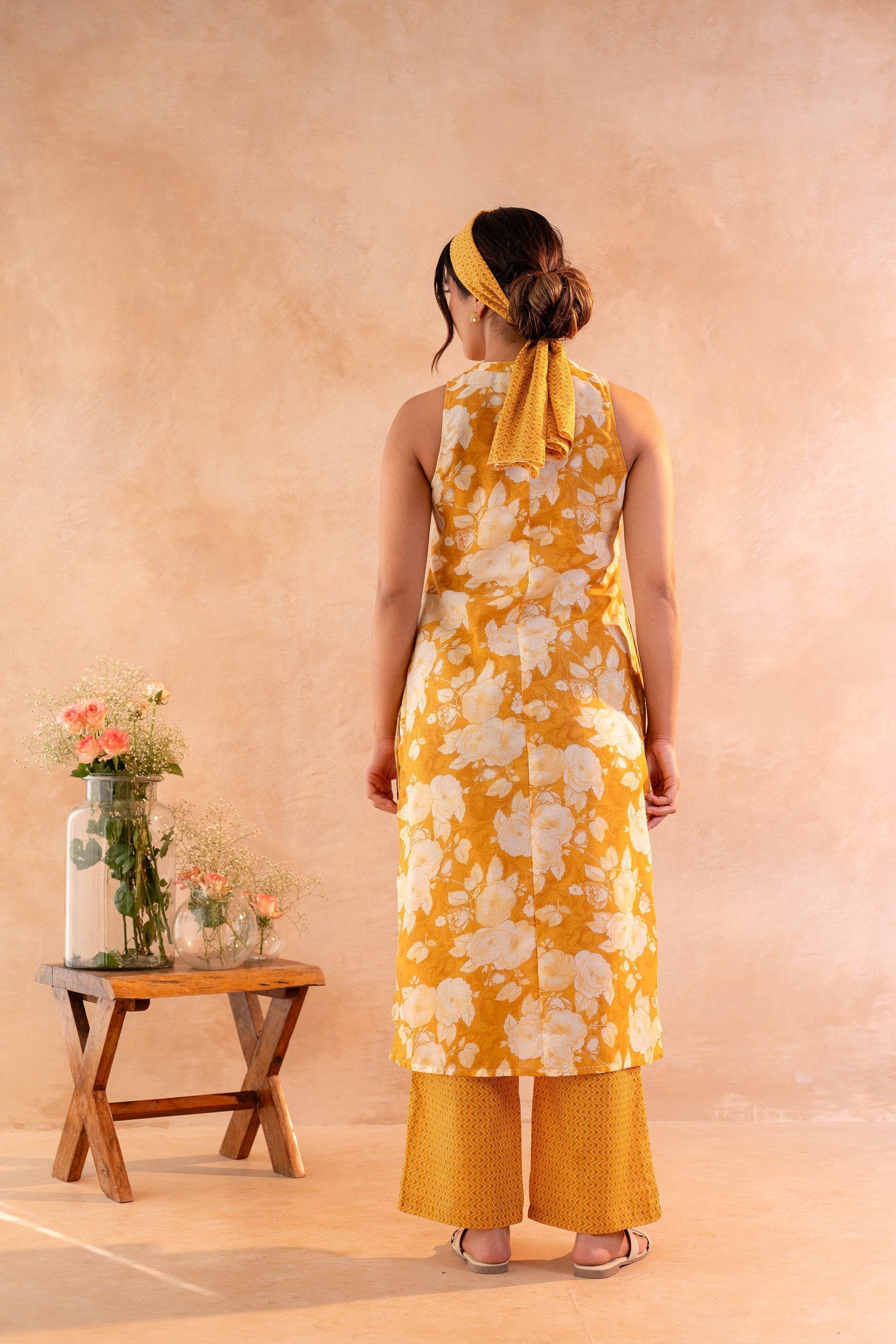 Juniper Sunlit Bloom Mustard Kurta And Pant Set