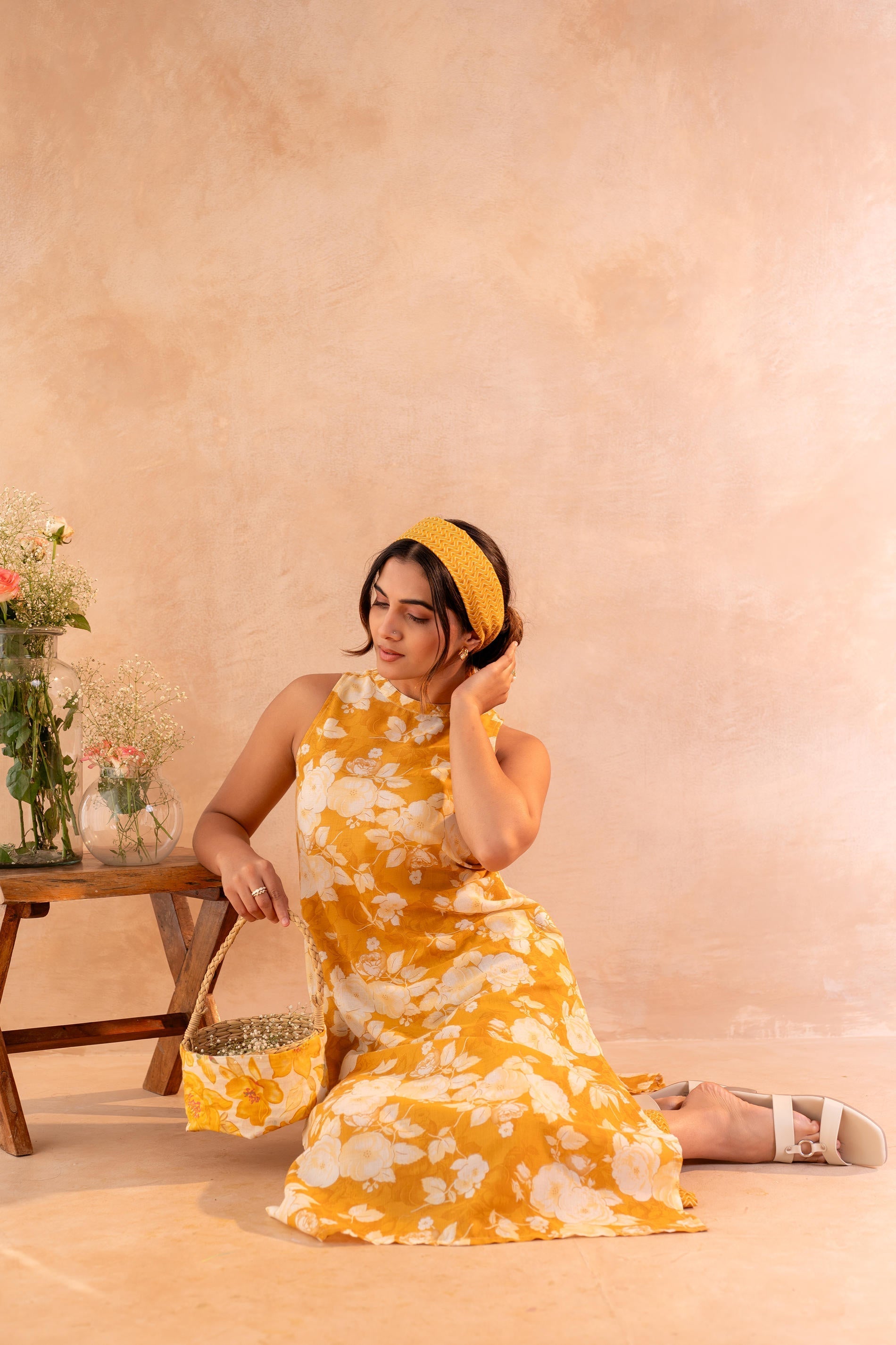 Juniper Sunlit Bloom Mustard Kurta And Pant Set