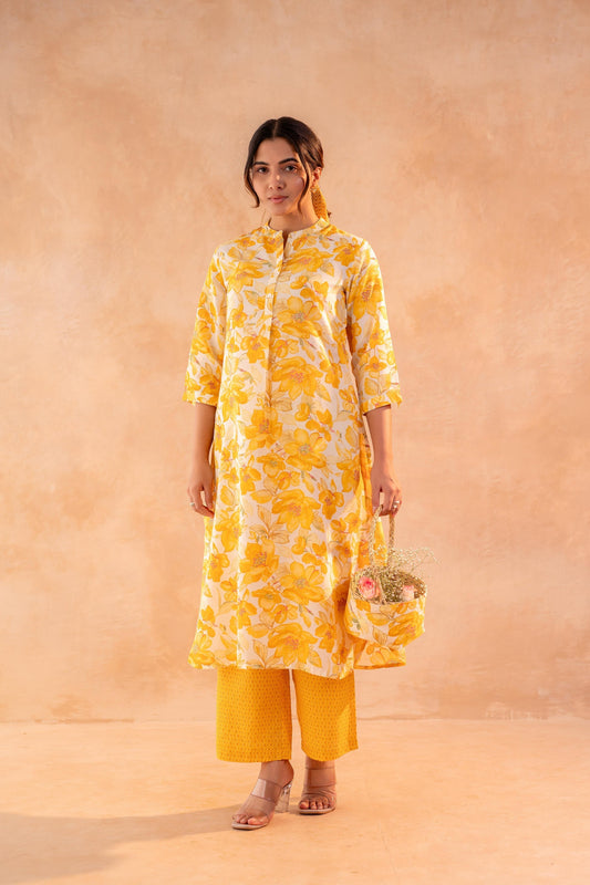 Juniper Golden Petal Daywear Kurta And Pant Set