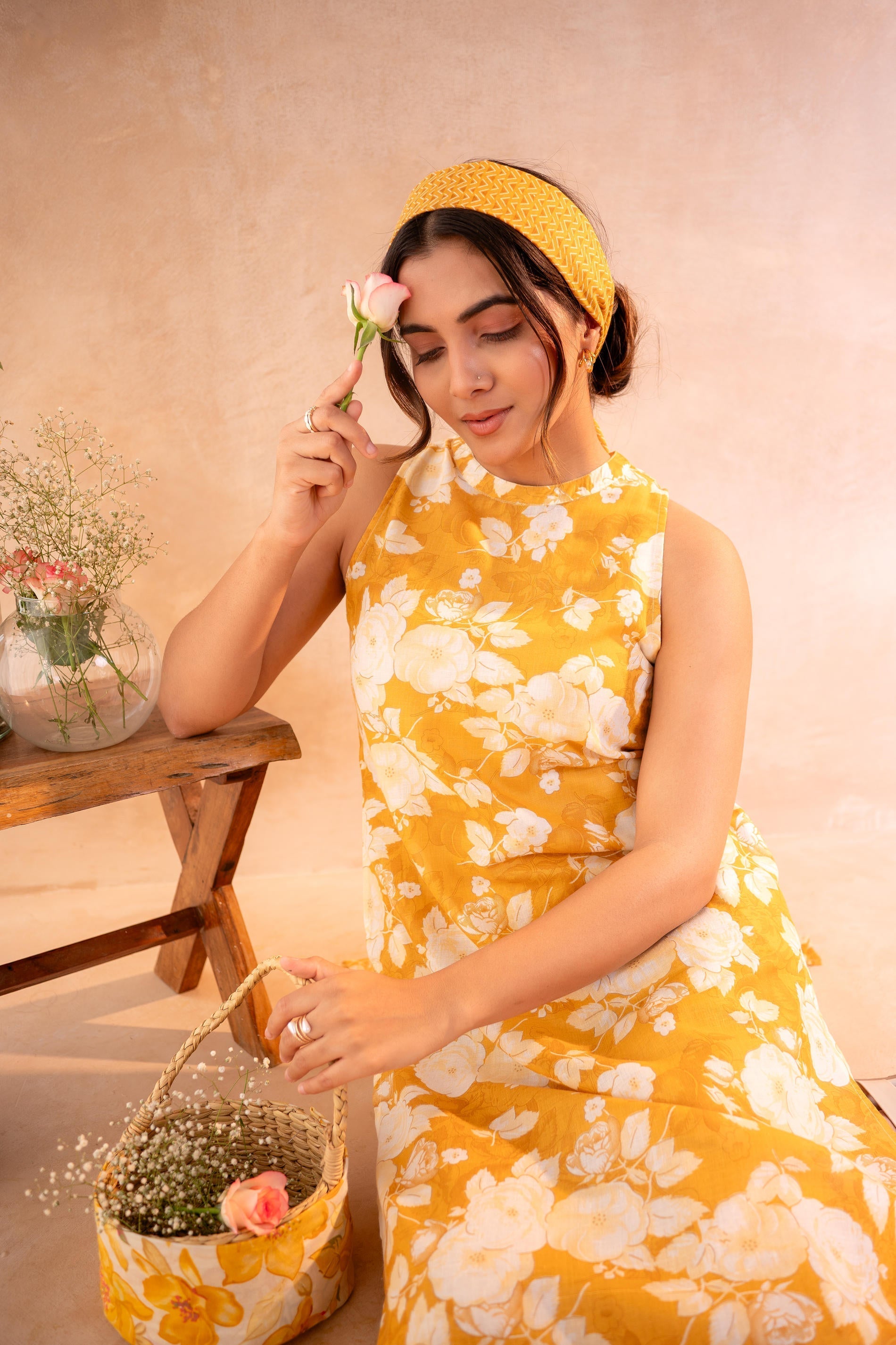 Juniper Golden Petal Daywear Kurta And Pant Set