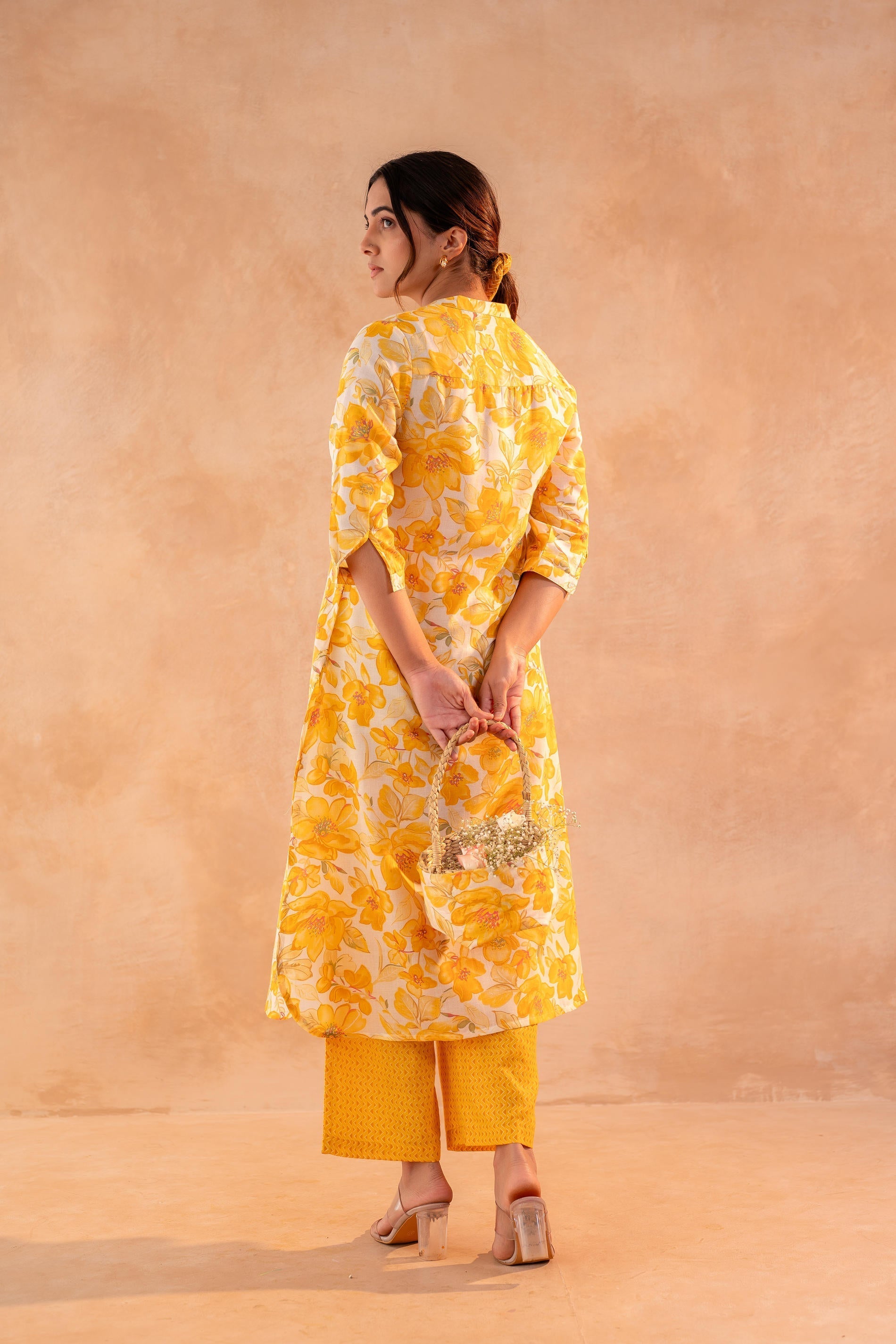 Juniper Golden Petal Daywear Kurta And Pant Set