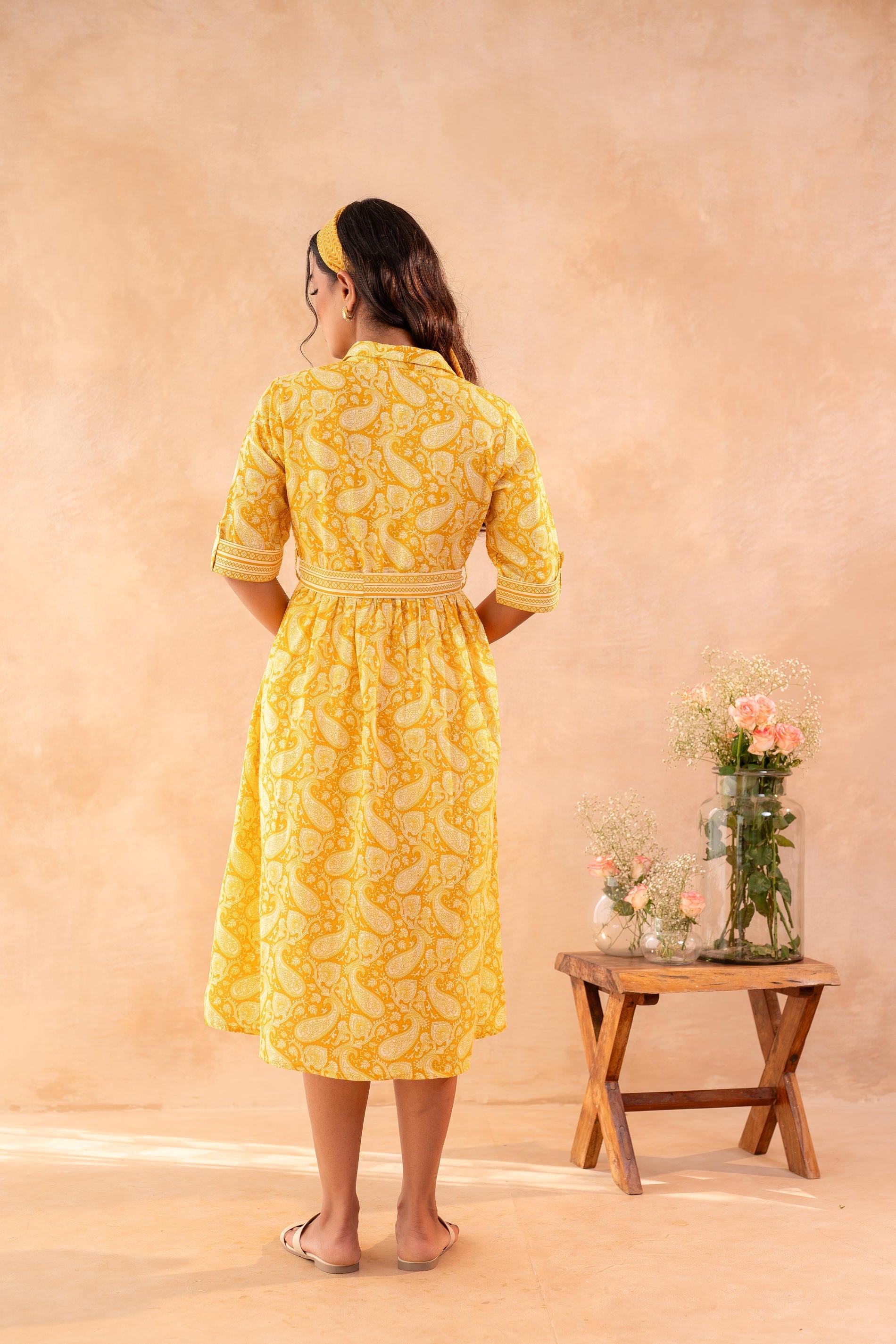 Juniper Haldi Haze Printed Gathered Dress