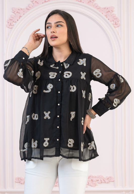 Juniper Black embroiderd and sequince tunic with buttons