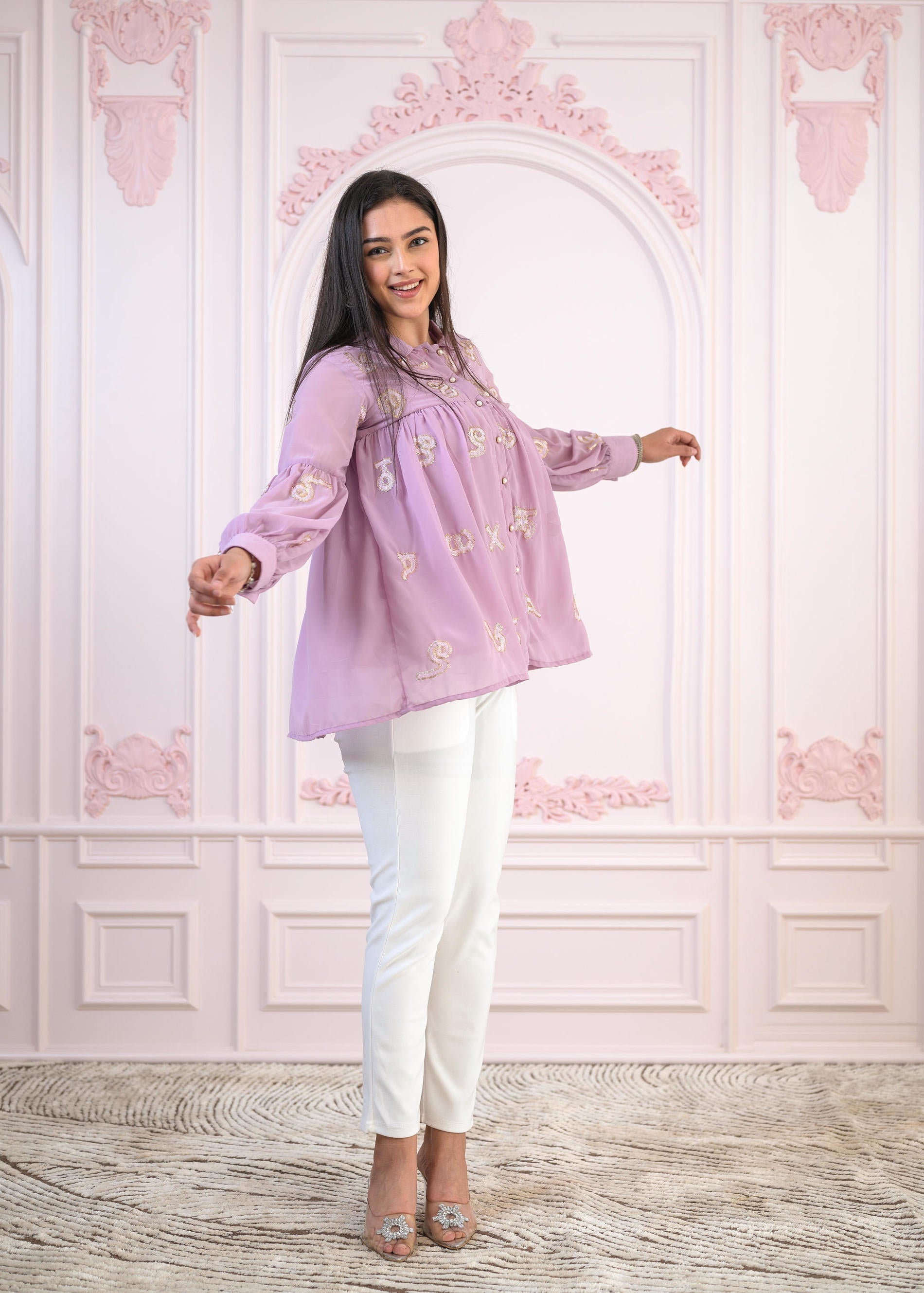 Juniper Lavender Embroidered Cotton Kurta with Pant 