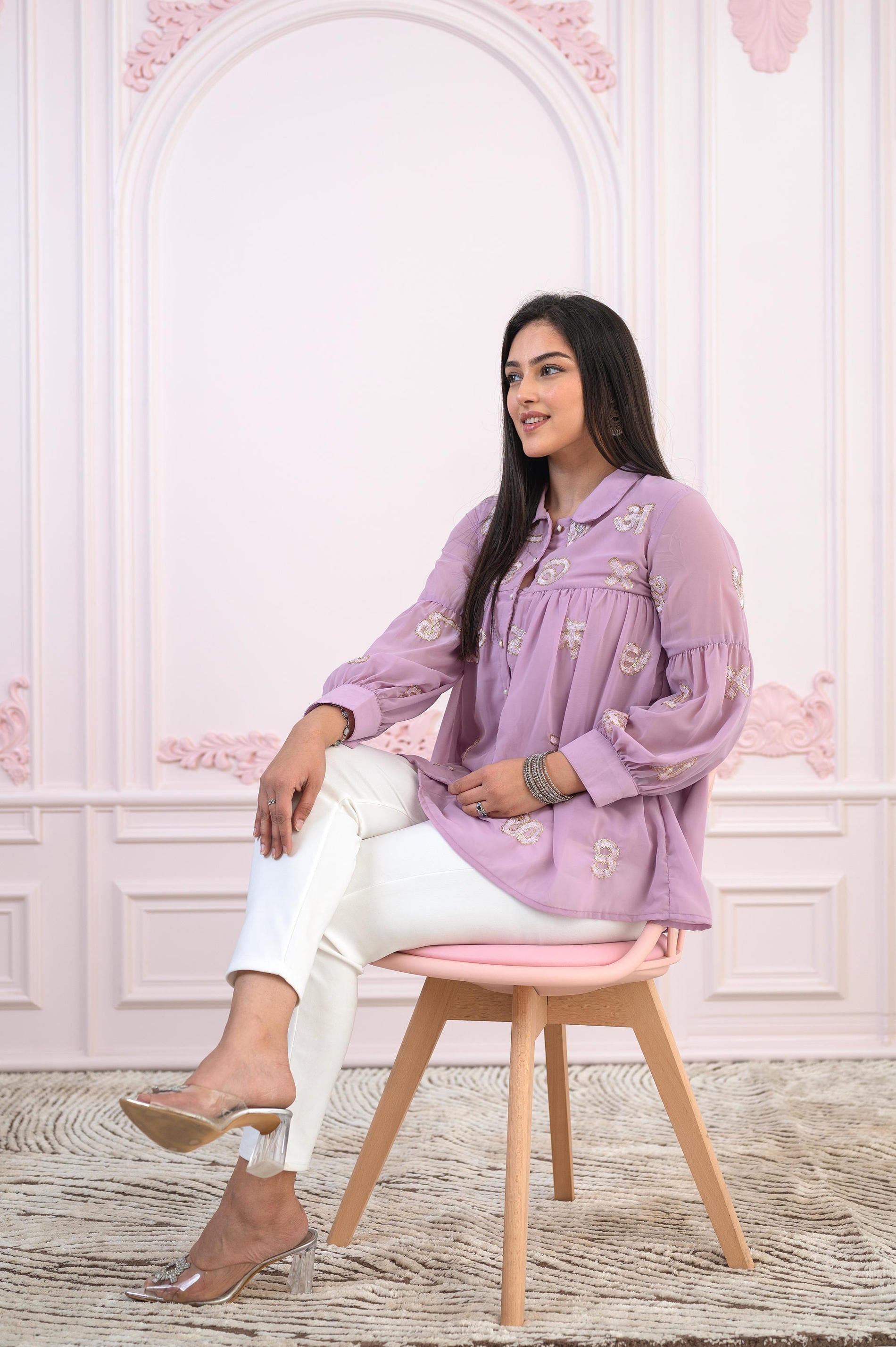 Juniper Lavender Embroidered Cotton Kurta with Pant 