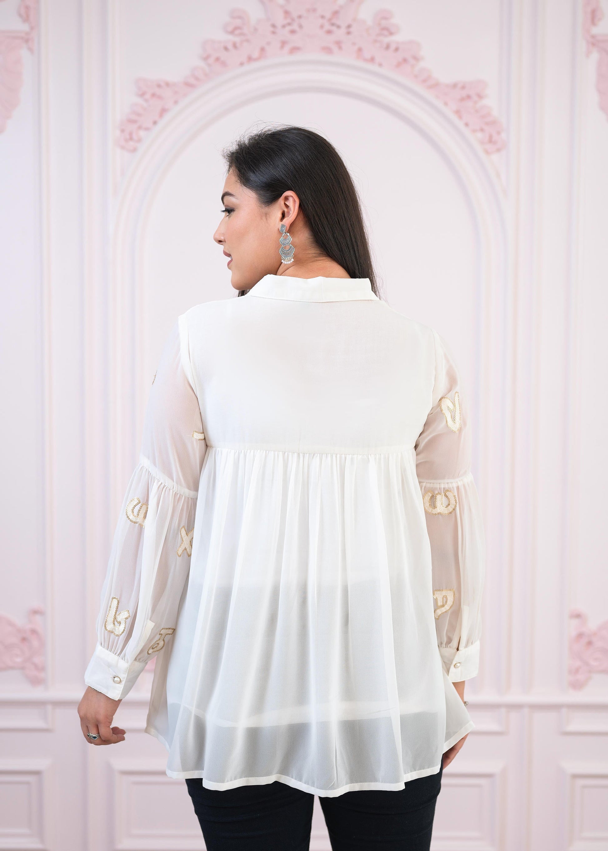 Juniper White embroiderd and sequince tunic with buttons