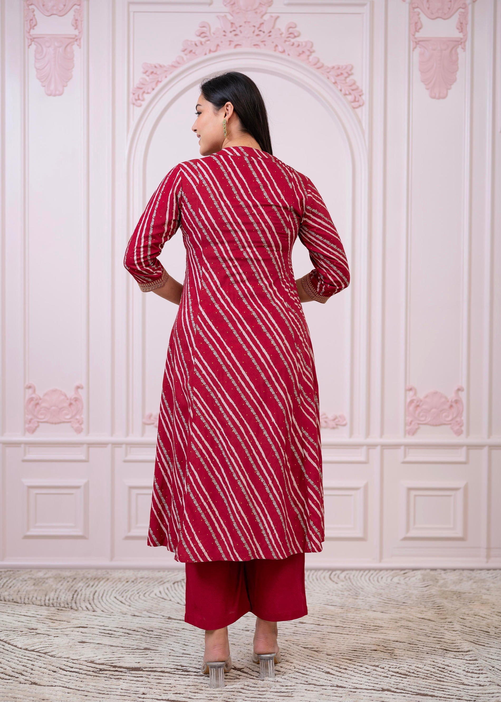 Juniper Maroon Angrakha-Style Kurta Set with Gota Work and Dupatta
