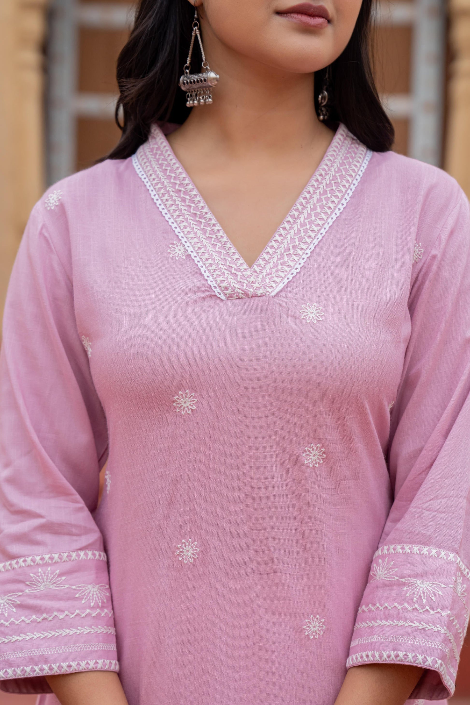 Juniper Pink Embroidered Viscose Kurta with Printed Cotton Pant
