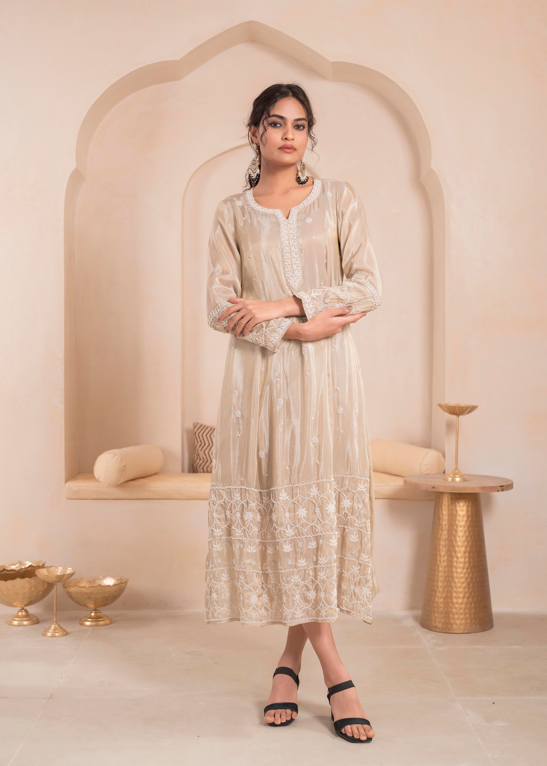 Juniper Embroidered Dress with Subtle Shimmer and Dupatta