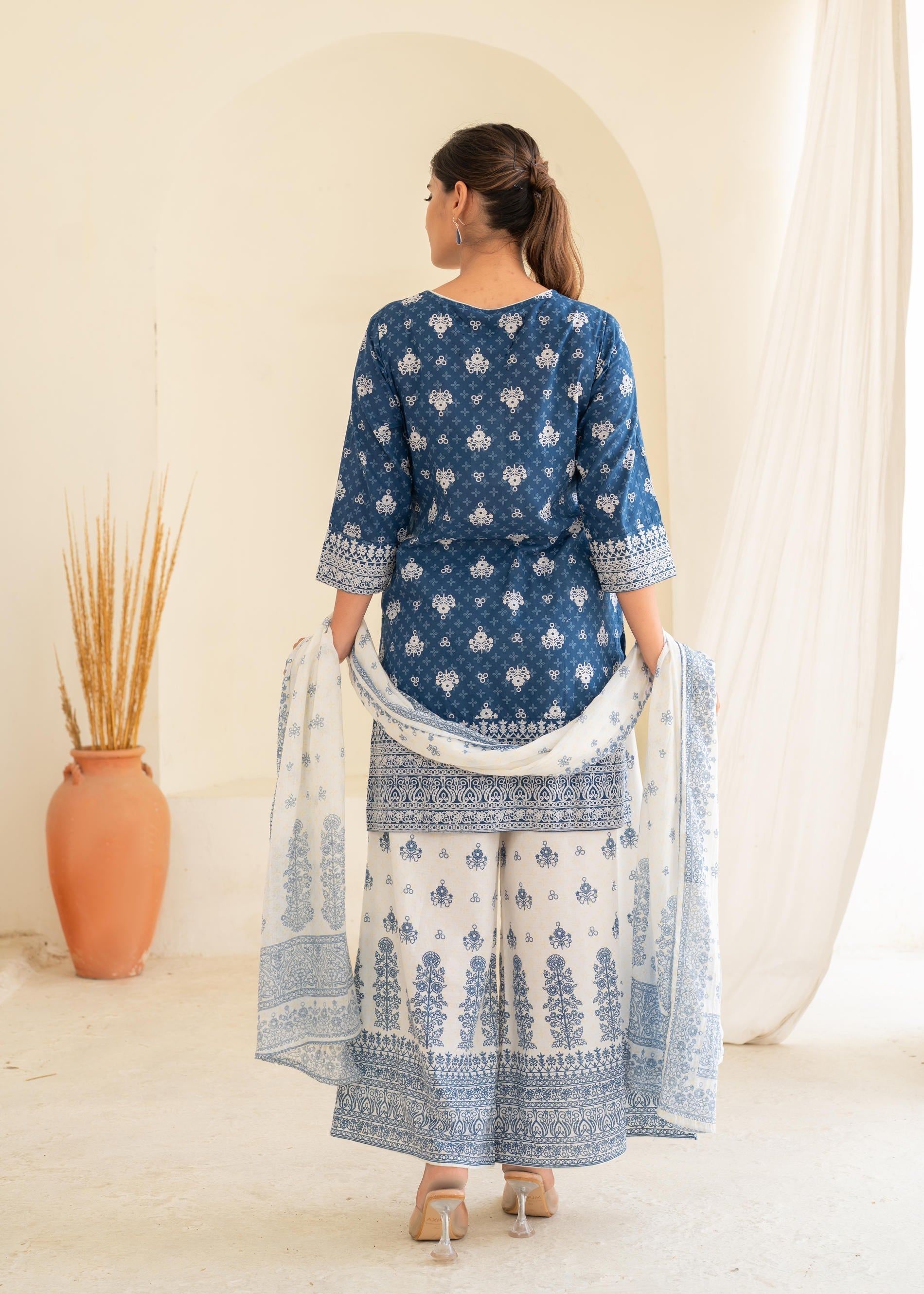 Juniper Floral Embroidered Cotton Kurta, Printed Straight-Fit Pants