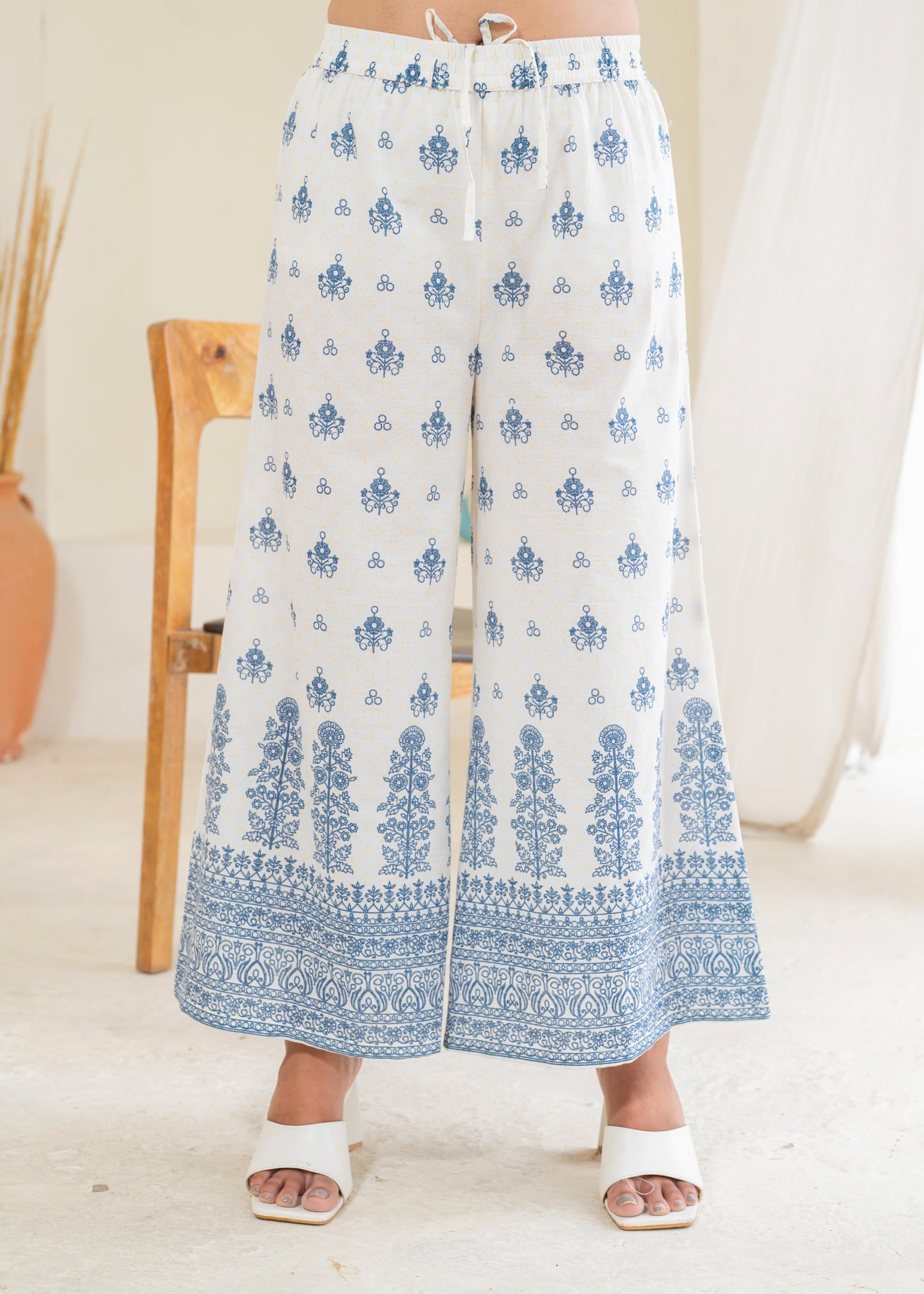 Juniper Floral Embroidered Cotton Kurta, Printed Straight-Fit Pants