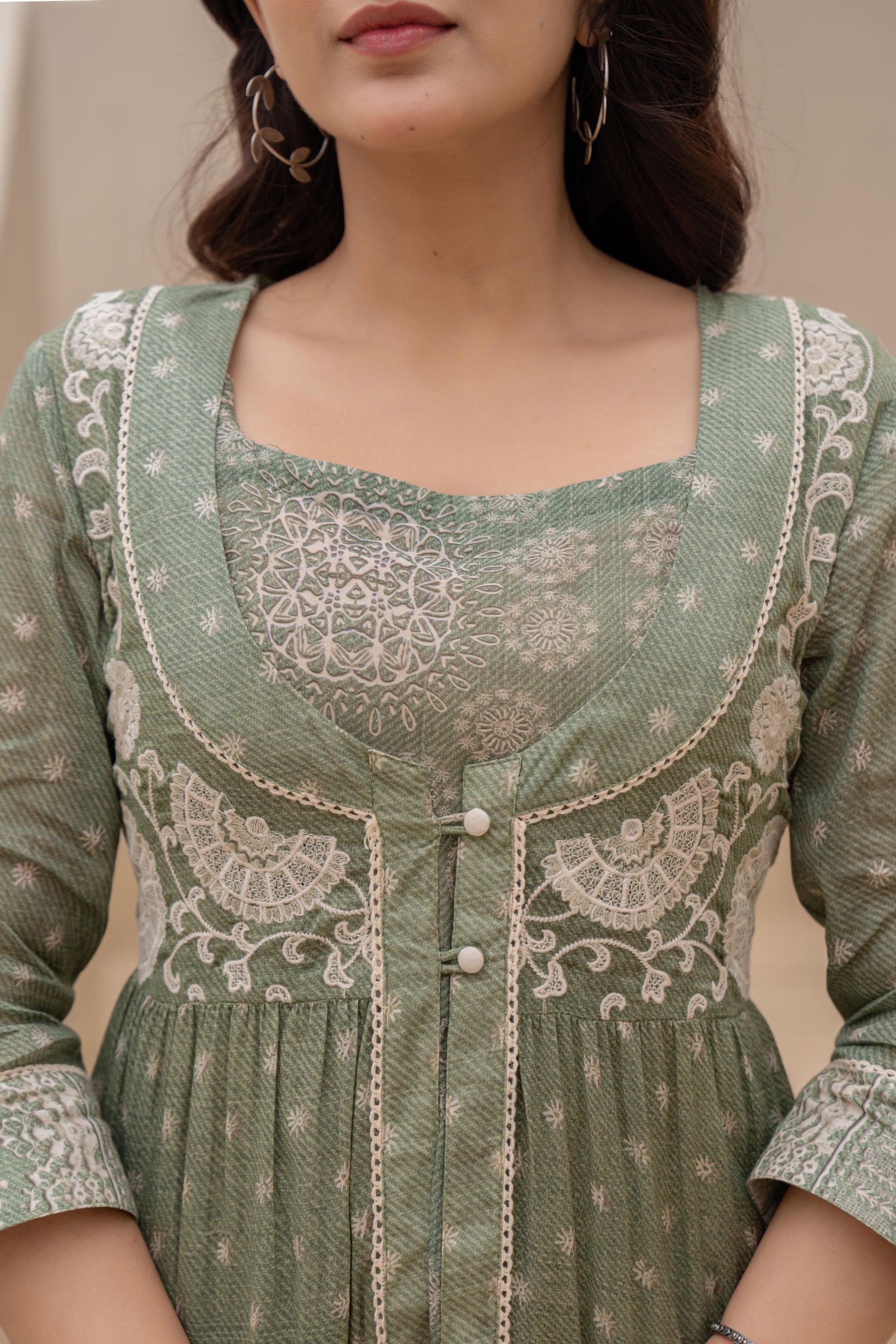Juniper Azure Green Whispers Boho Tiered Anarkali Dress