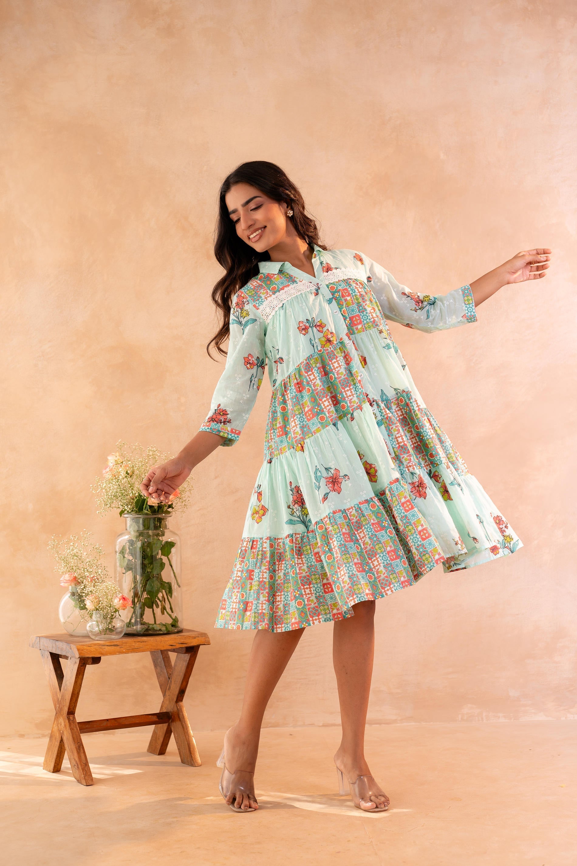 Juniper Mint Meadow Patchwork Tier Dress