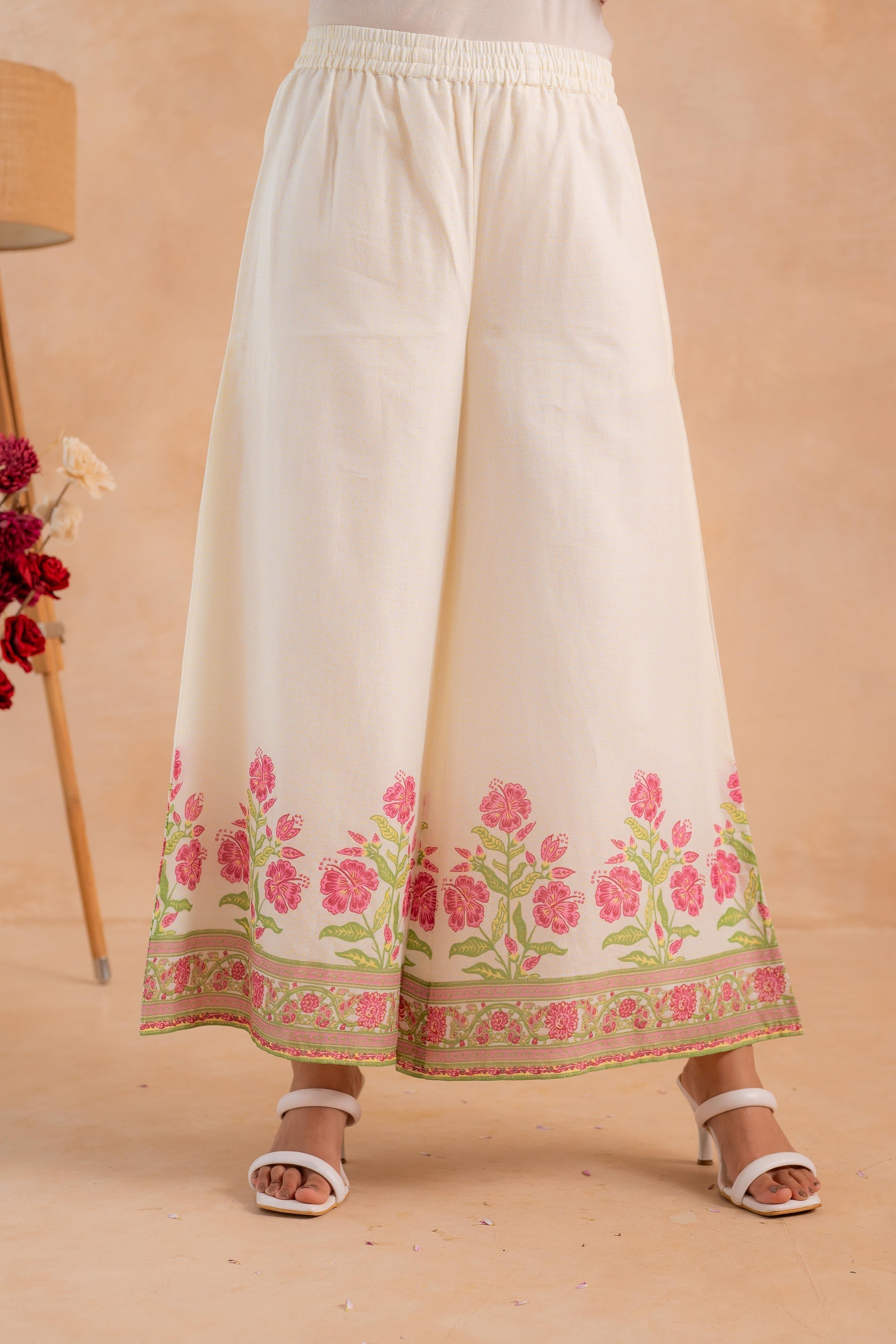 Juniper Gulbahaar Ivory Floral Printed Kurta Palazzo And Dupatta Set
