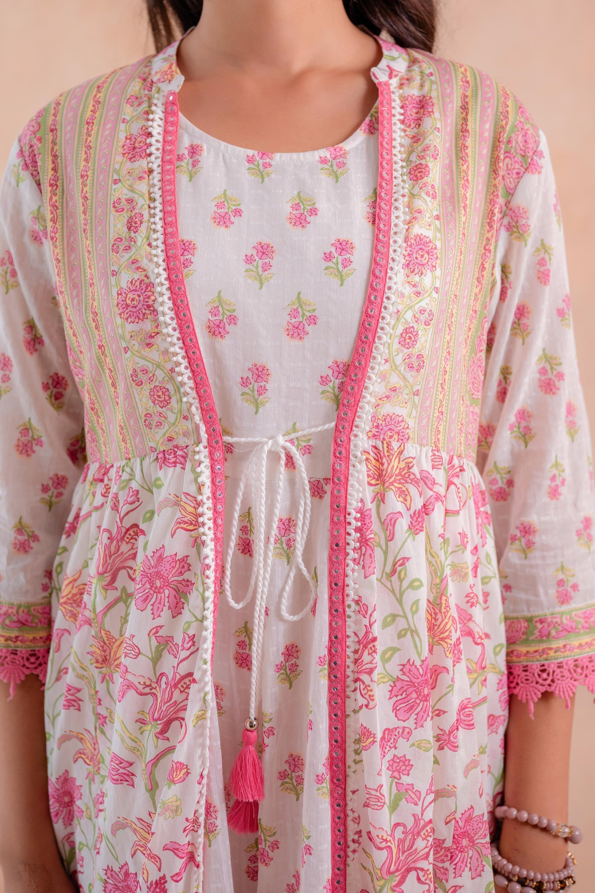 Juniper Ivory Gulbahaar Floral Tiered Dress