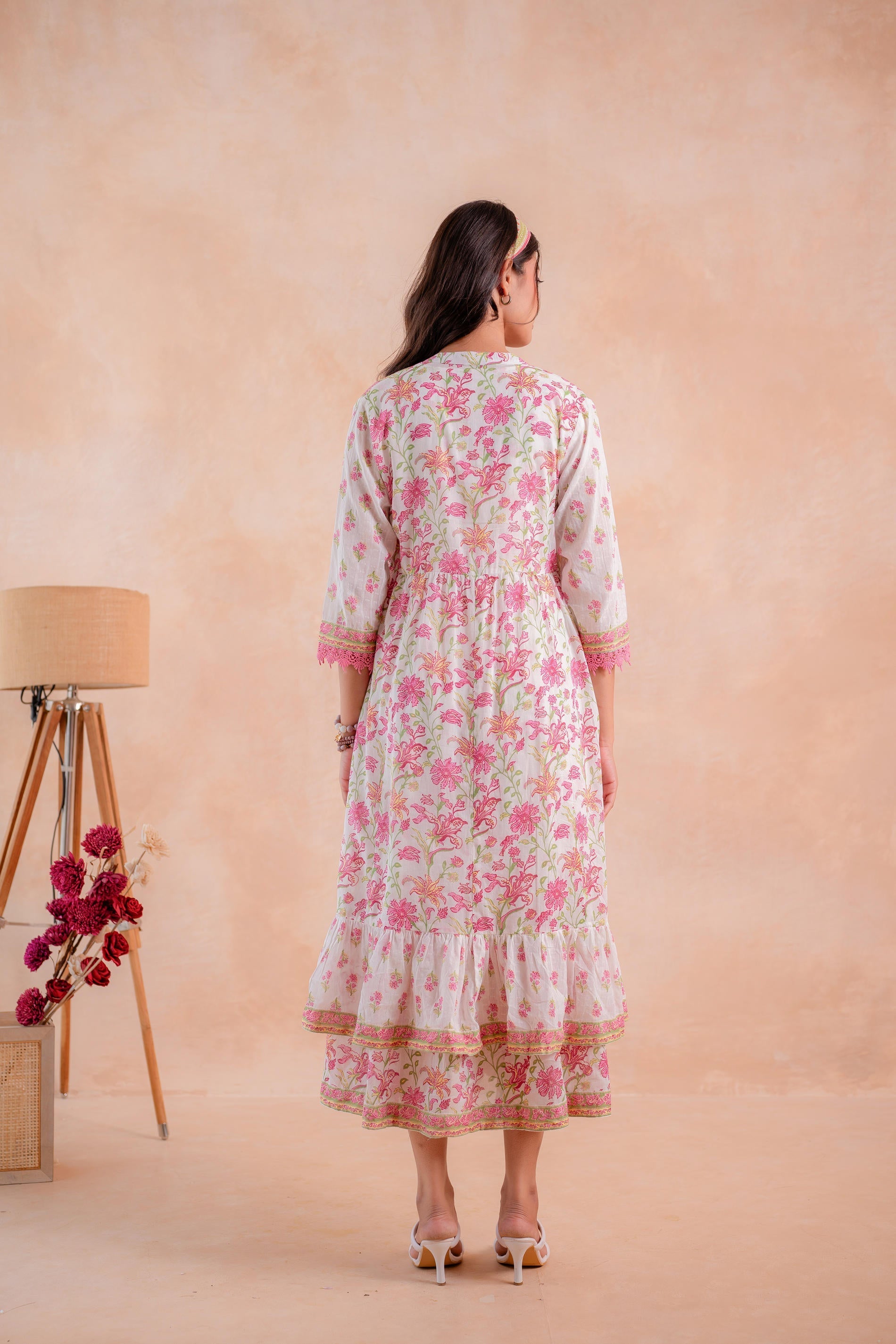 Juniper Ivory Gulbahaar Floral Tiered Dress