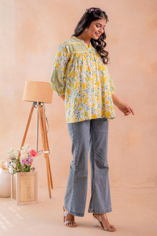 Juniper Floral Printed Gathered Ethnic Tunic