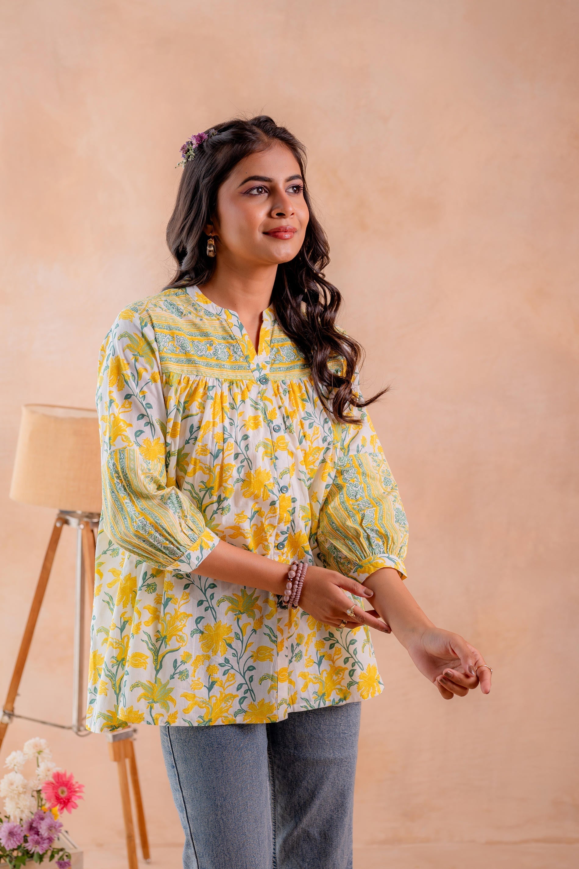 Juniper Floral Printed Gathered Ethnic Tunic