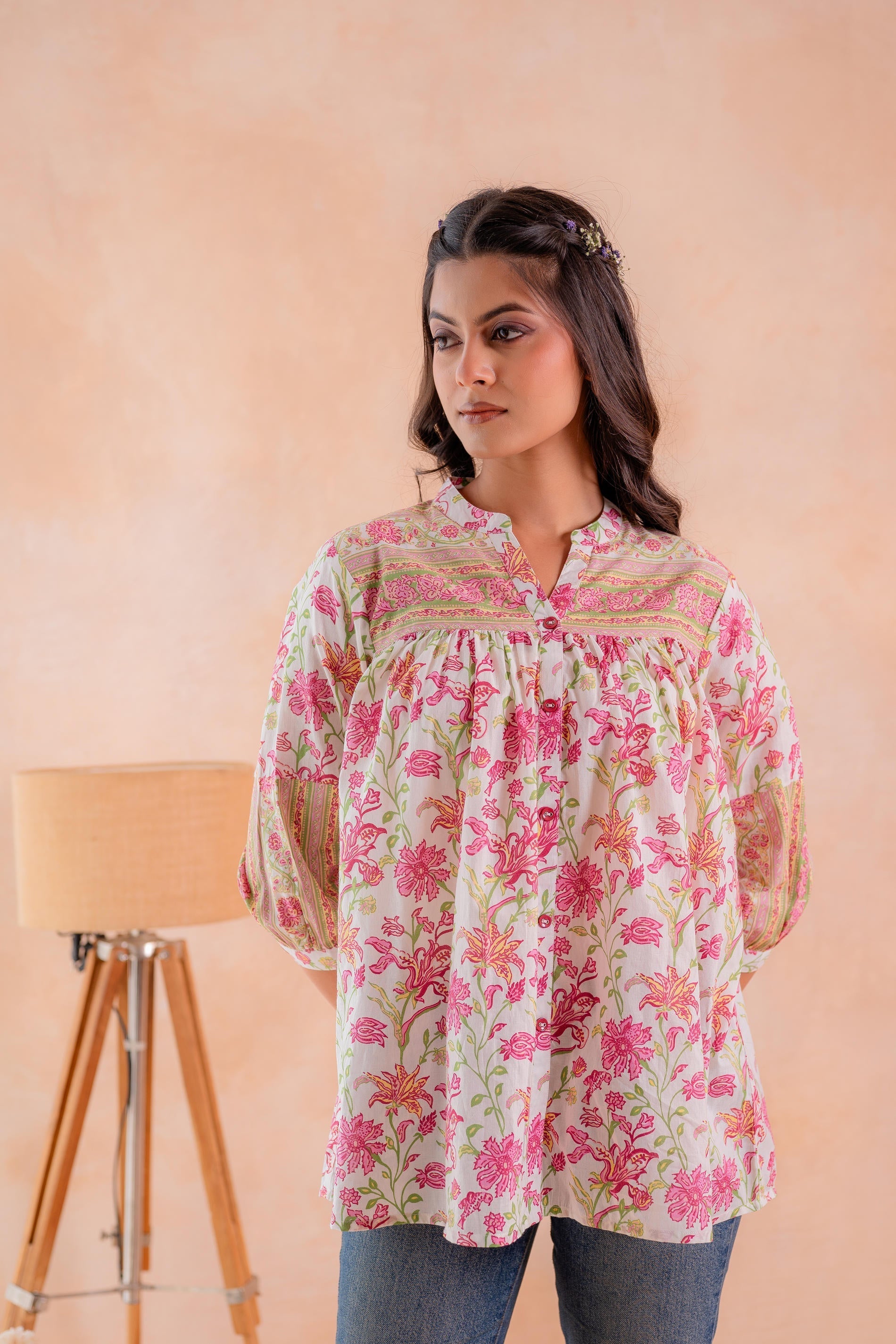 Juniper Floral Printed Gathered Ethnic Tunic
