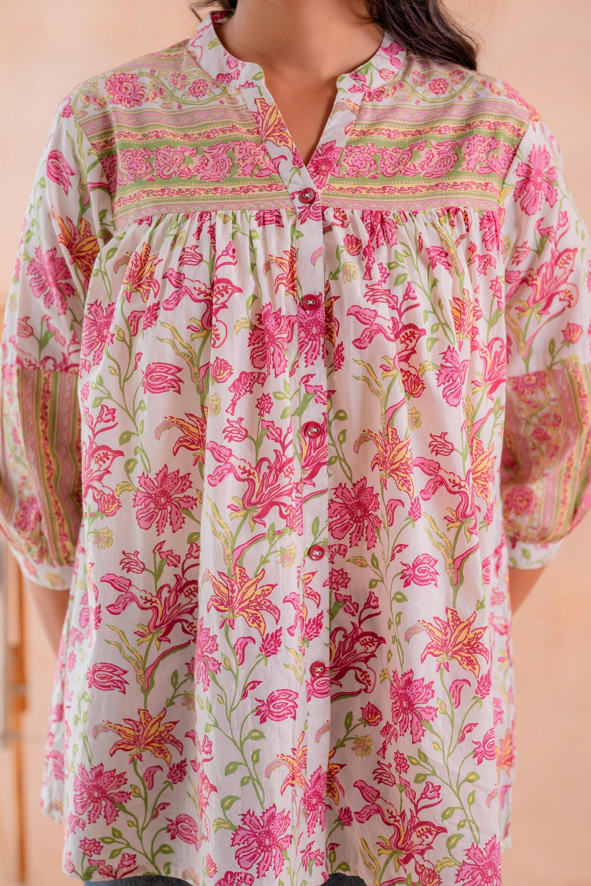 Juniper Floral Printed Gathered Ethnic Tunic