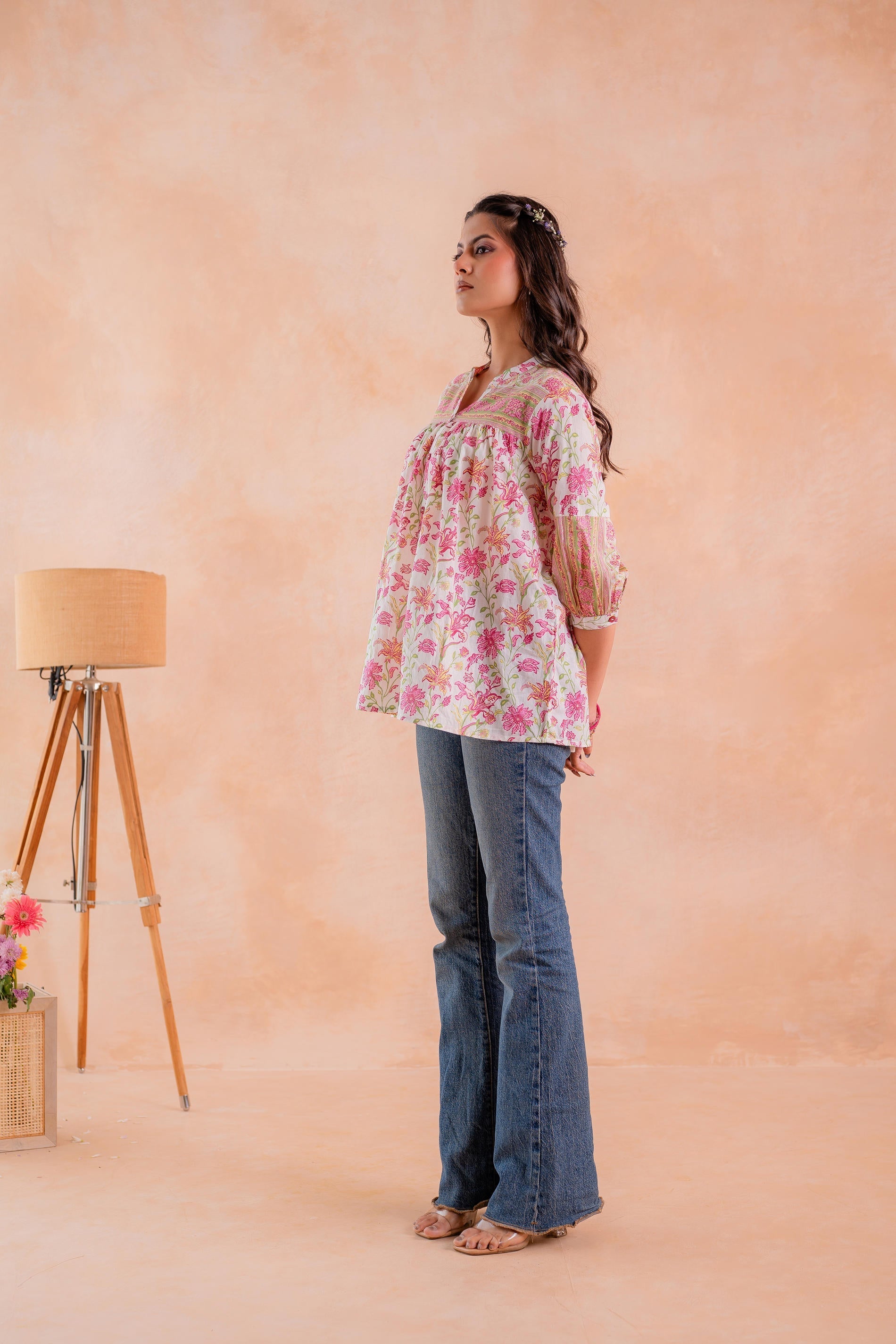 Juniper Floral Printed Gathered Ethnic Tunic