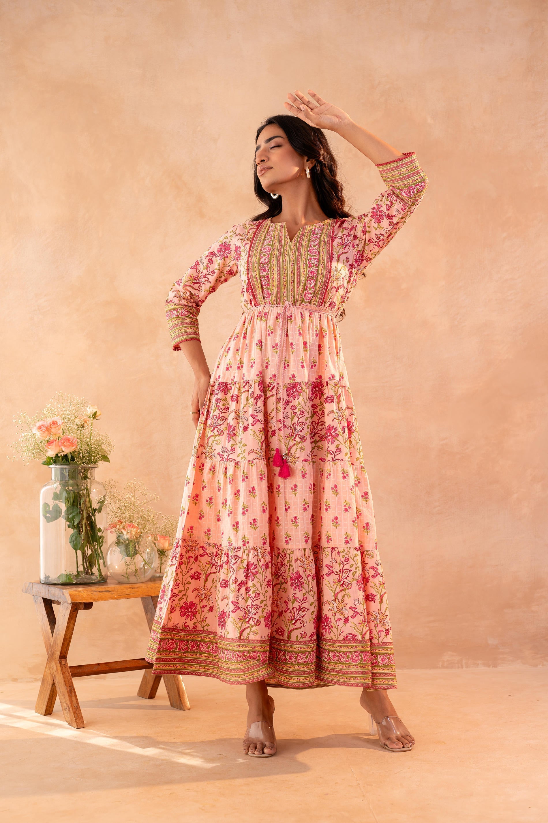 Juniper Gulbahar Bloom Peach Anarkali Dress