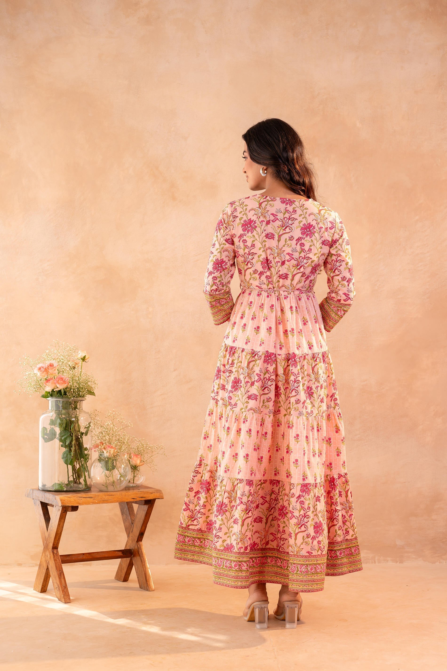 Juniper Gulbahar Bloom Peach Anarkali Dress