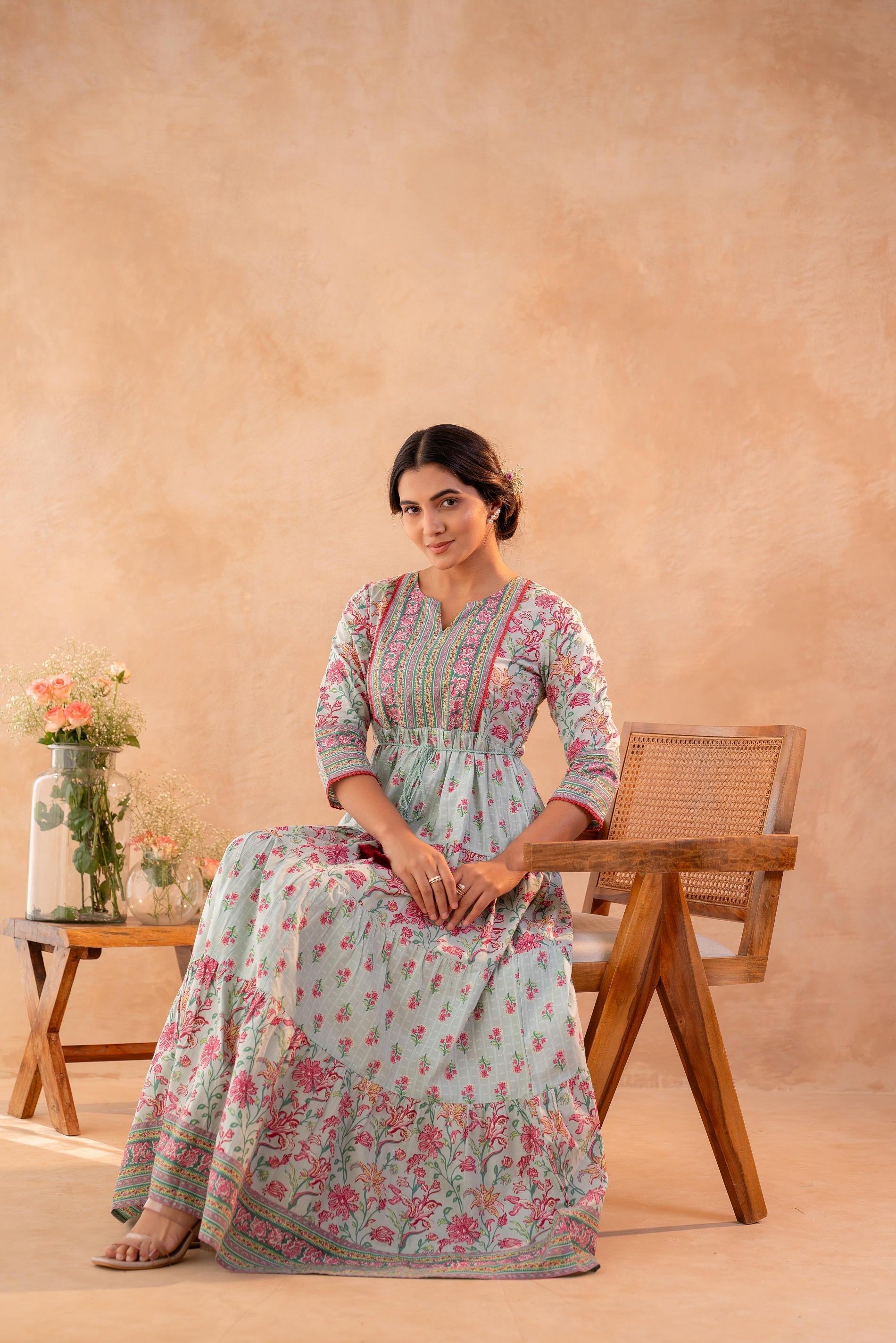Juniper Gulbahar Bloom Sage Green Anarkali Dress