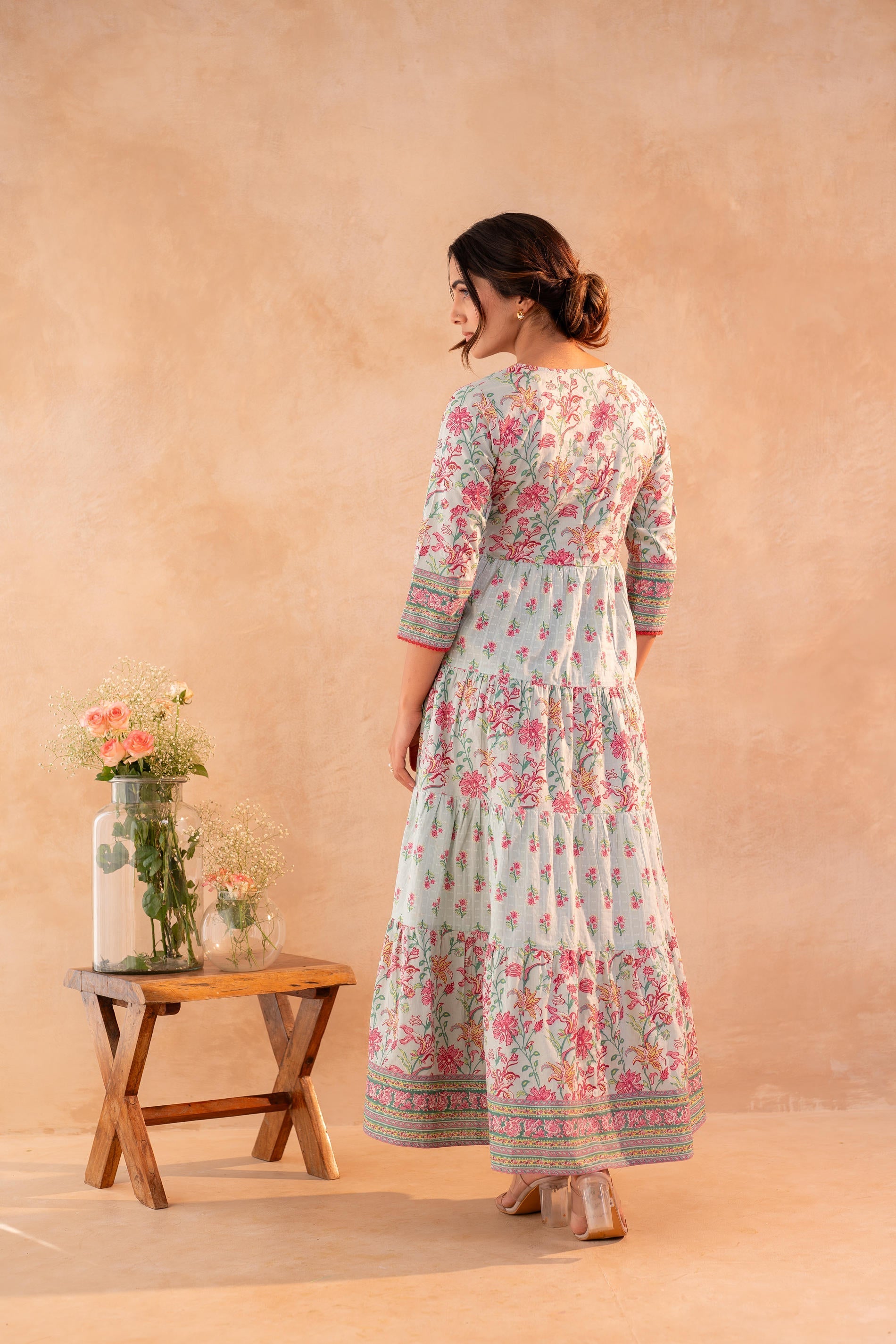Juniper Gulbahar Bloom Sage Green Anarkali Dress