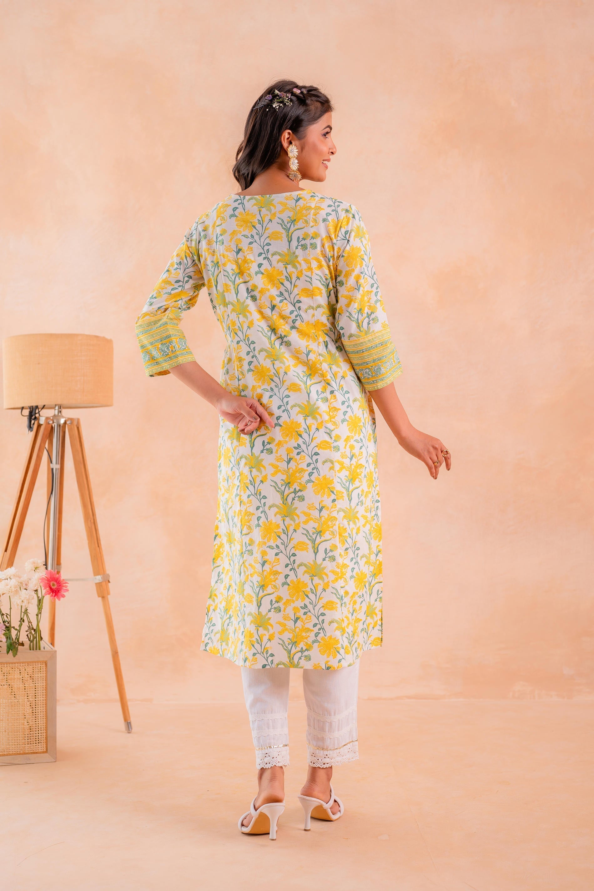 Juniper Yellow Blossom Panelled Kurta