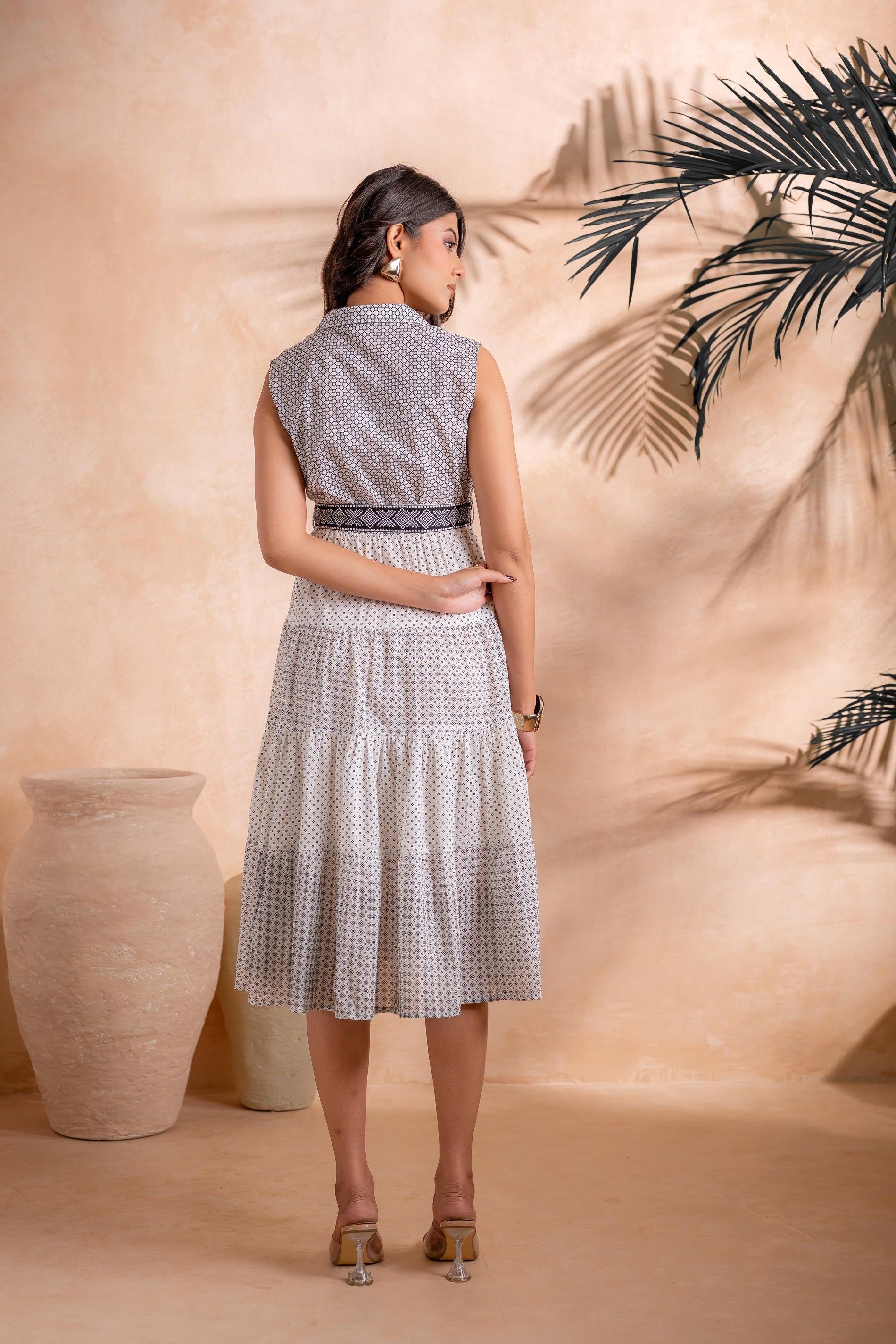 Juniper Black and White Tiered Midi Dress