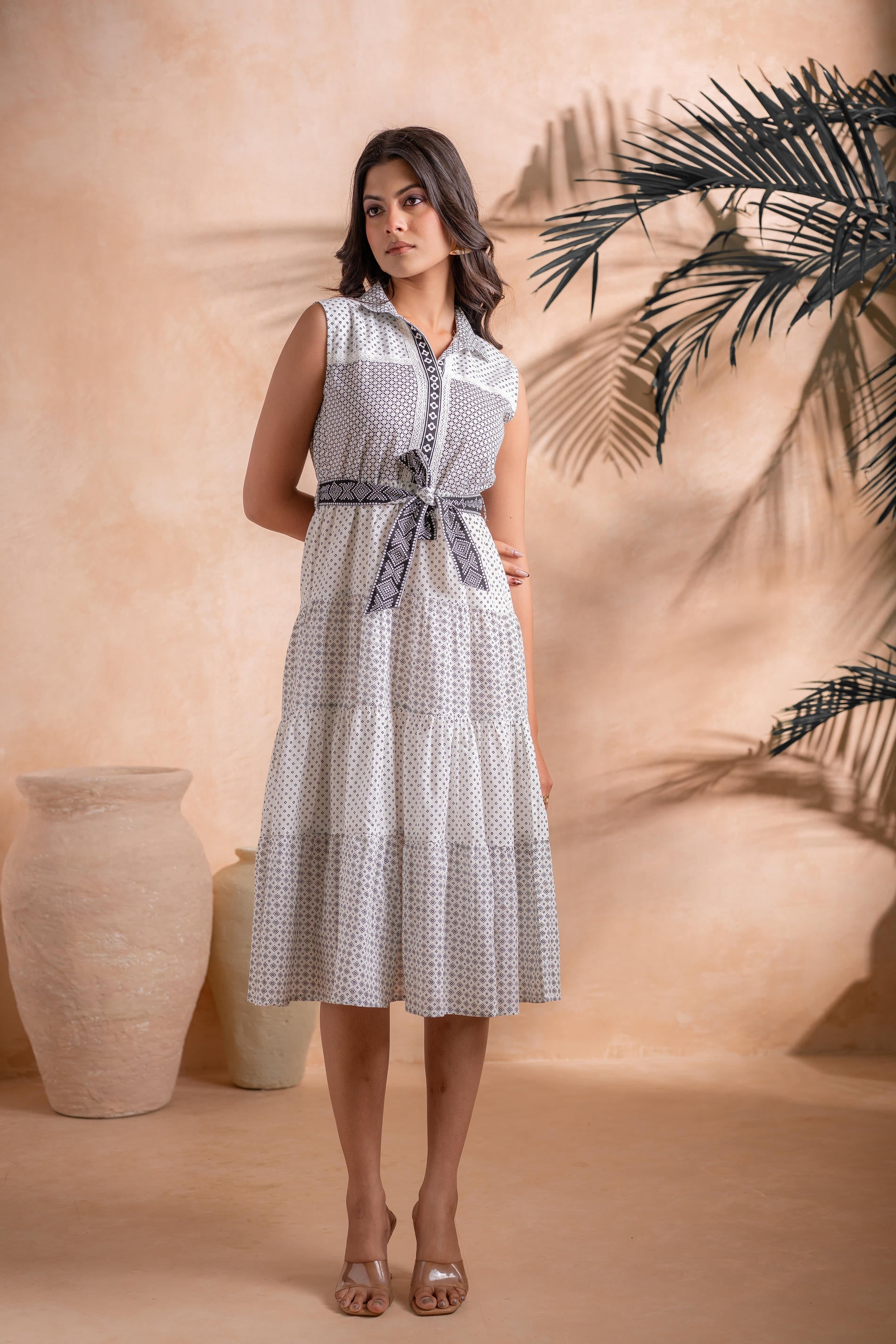 Juniper Black and White Tiered Midi Dress