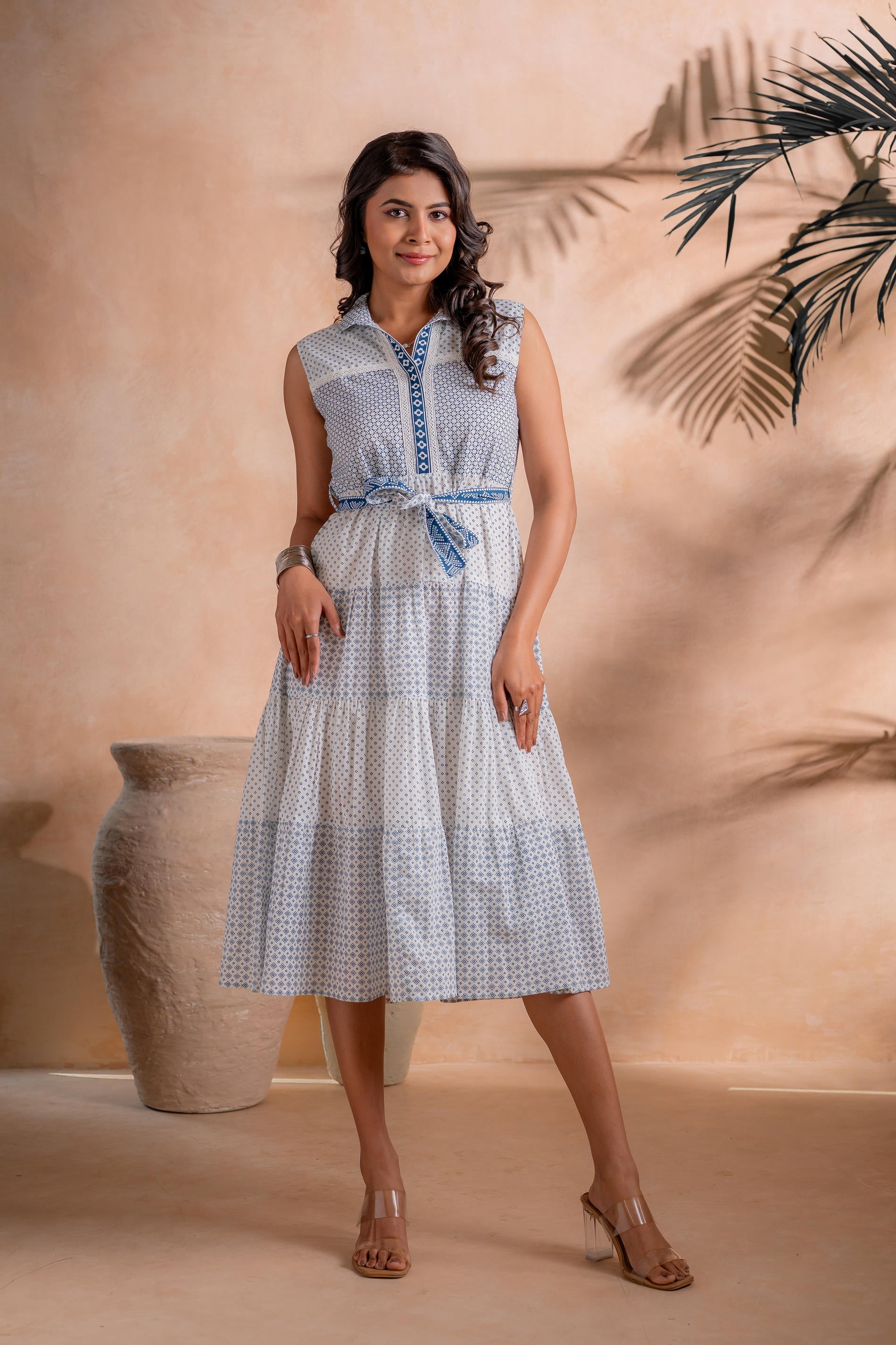 Juniper Neel Aangan Tiered Midi Dress