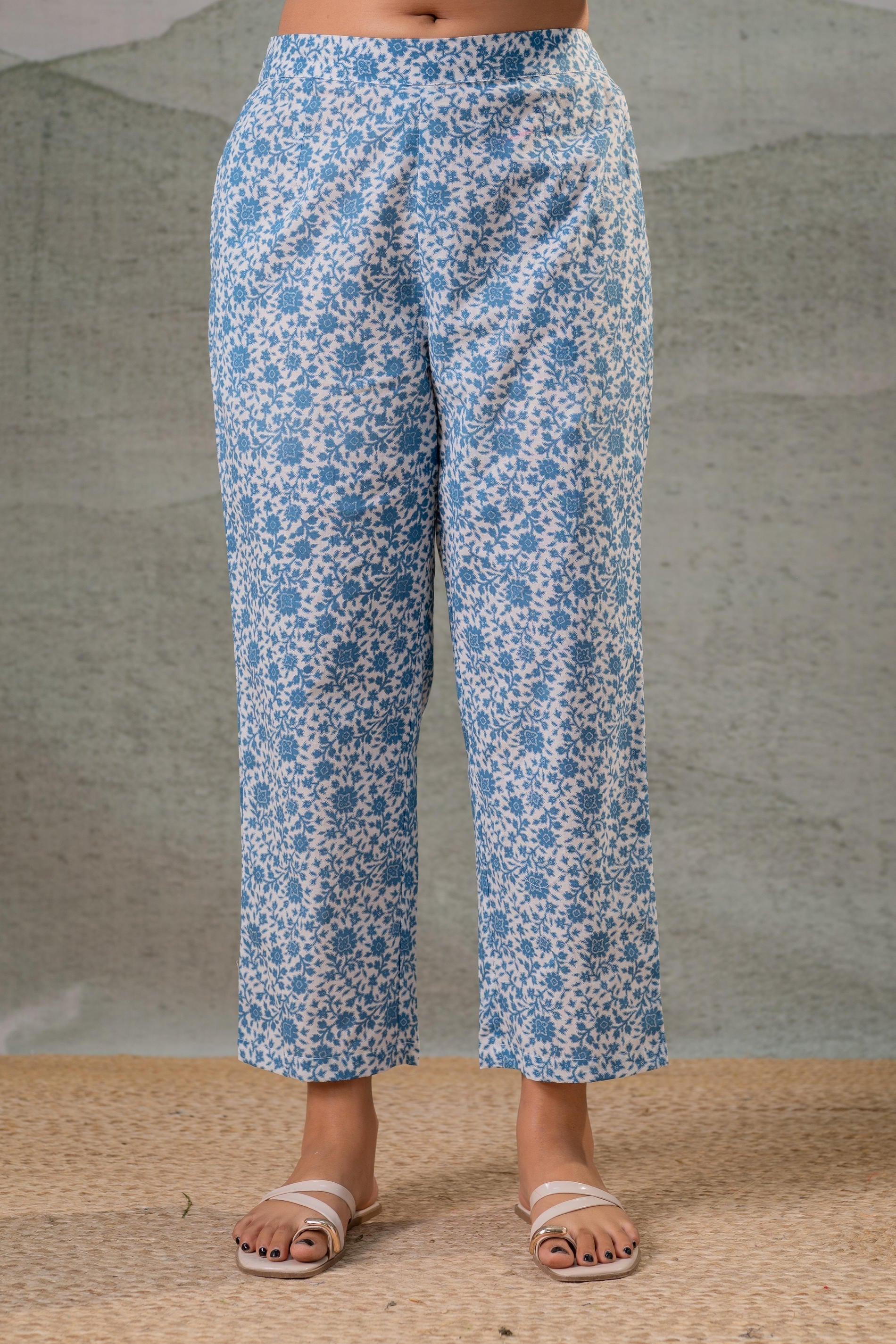 Juniper Neelambar Skyblue Printed Flared Kurta Pant And Dupatta Set