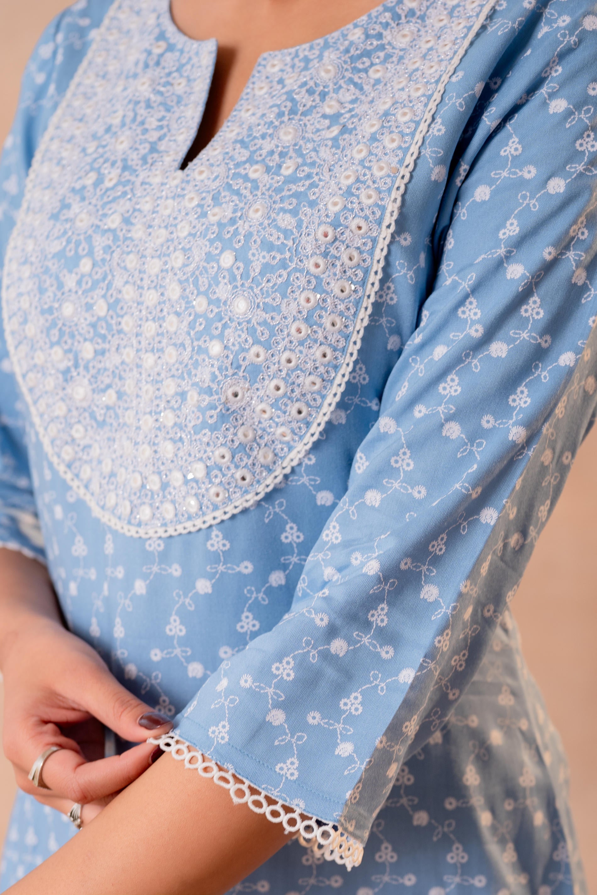 Juniper Sky Blue Yoke Printed Kurta