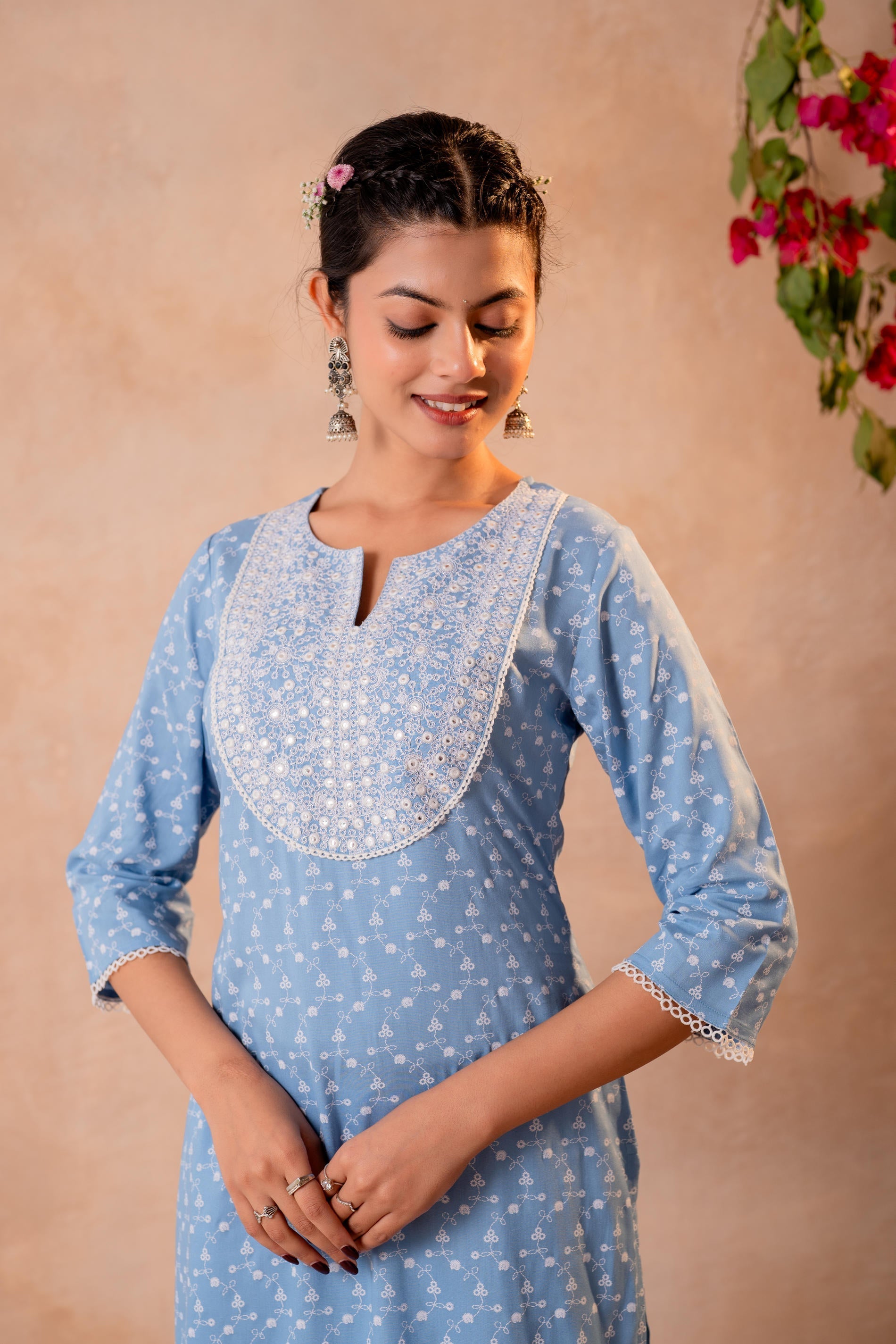 Juniper Sky Blue Yoke Printed Kurta
