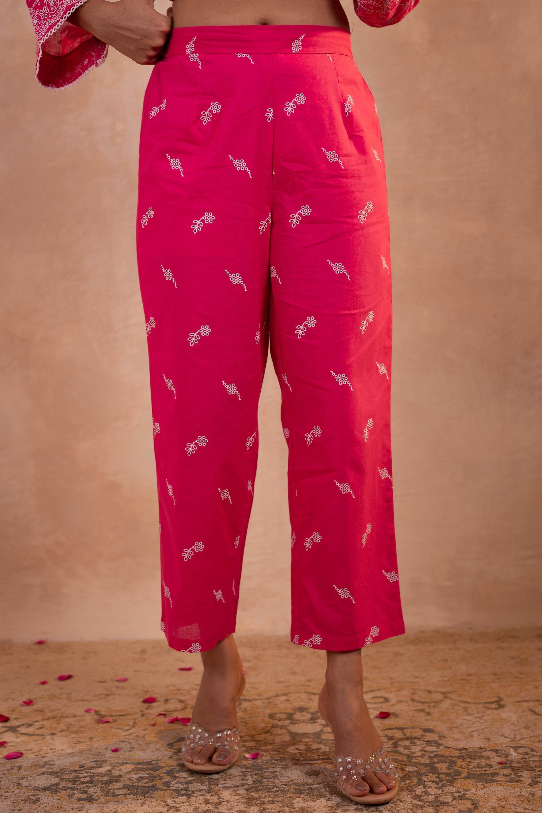 Juniper Gulbahar Fuchsia Printed Kurta Pant And Dupatta Set