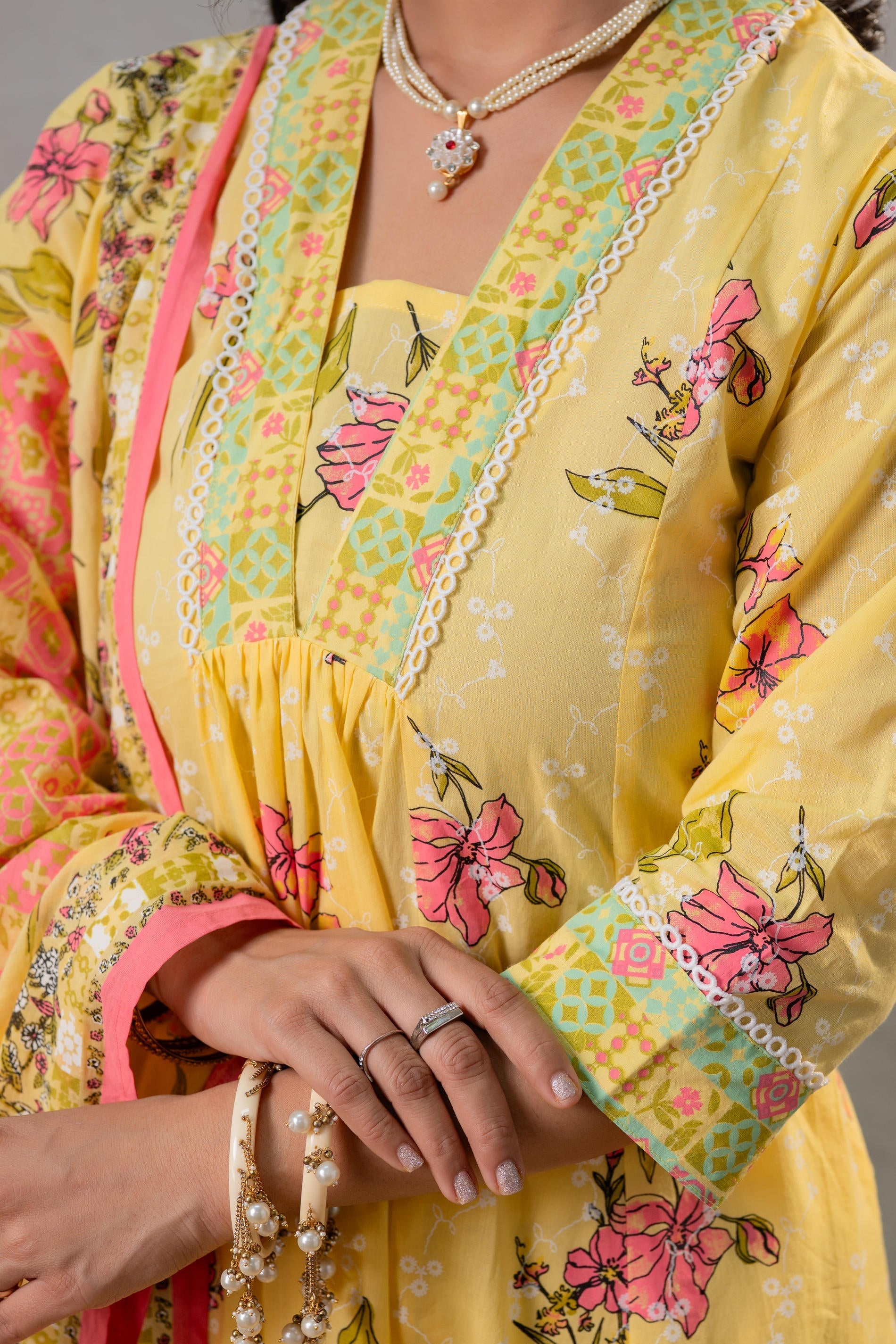 Juniper Bloom Veil Floral Anarkali Kurta Pant And Dupatta Set