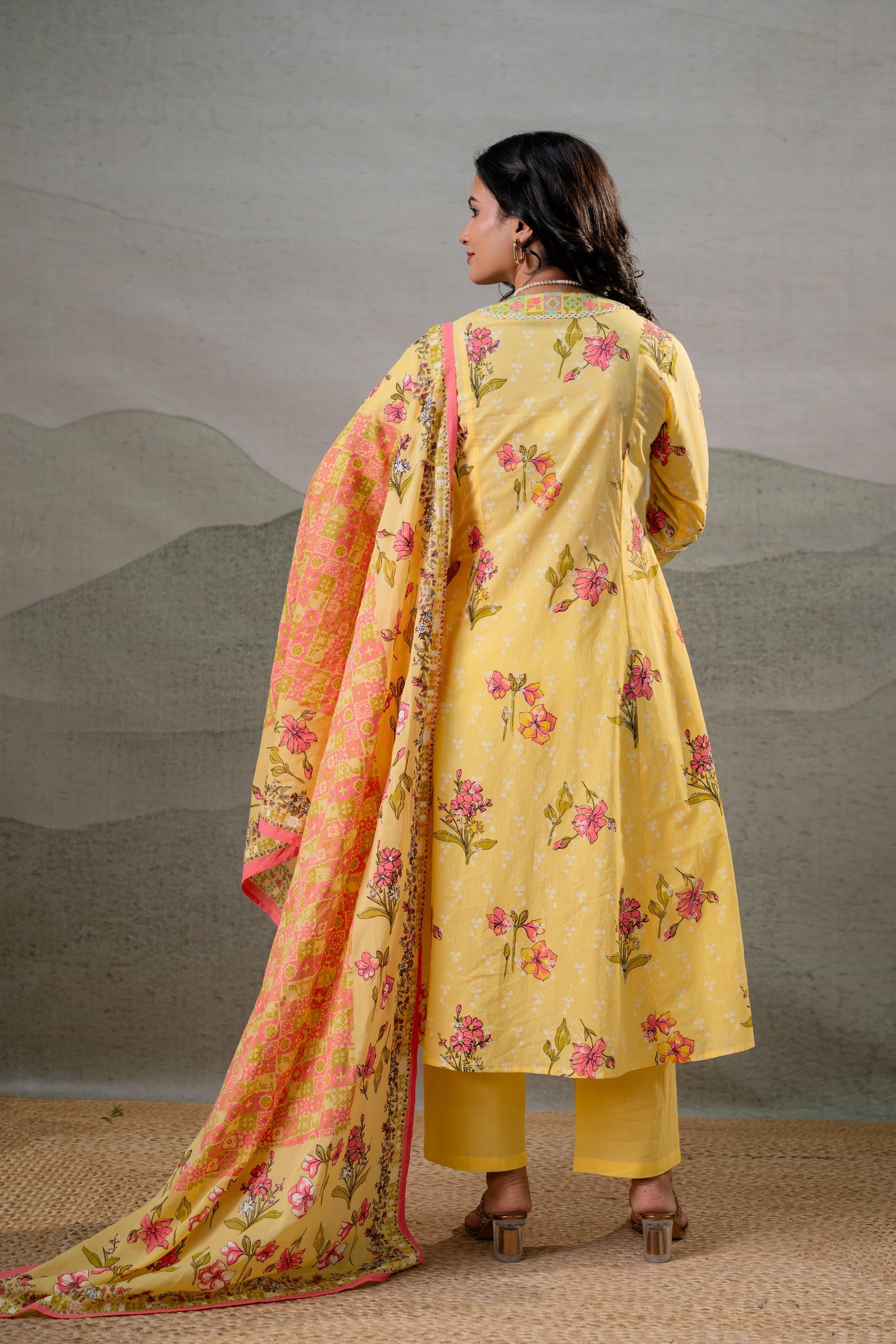 Juniper Bloom Veil Floral Anarkali Kurta Pant And Dupatta Set