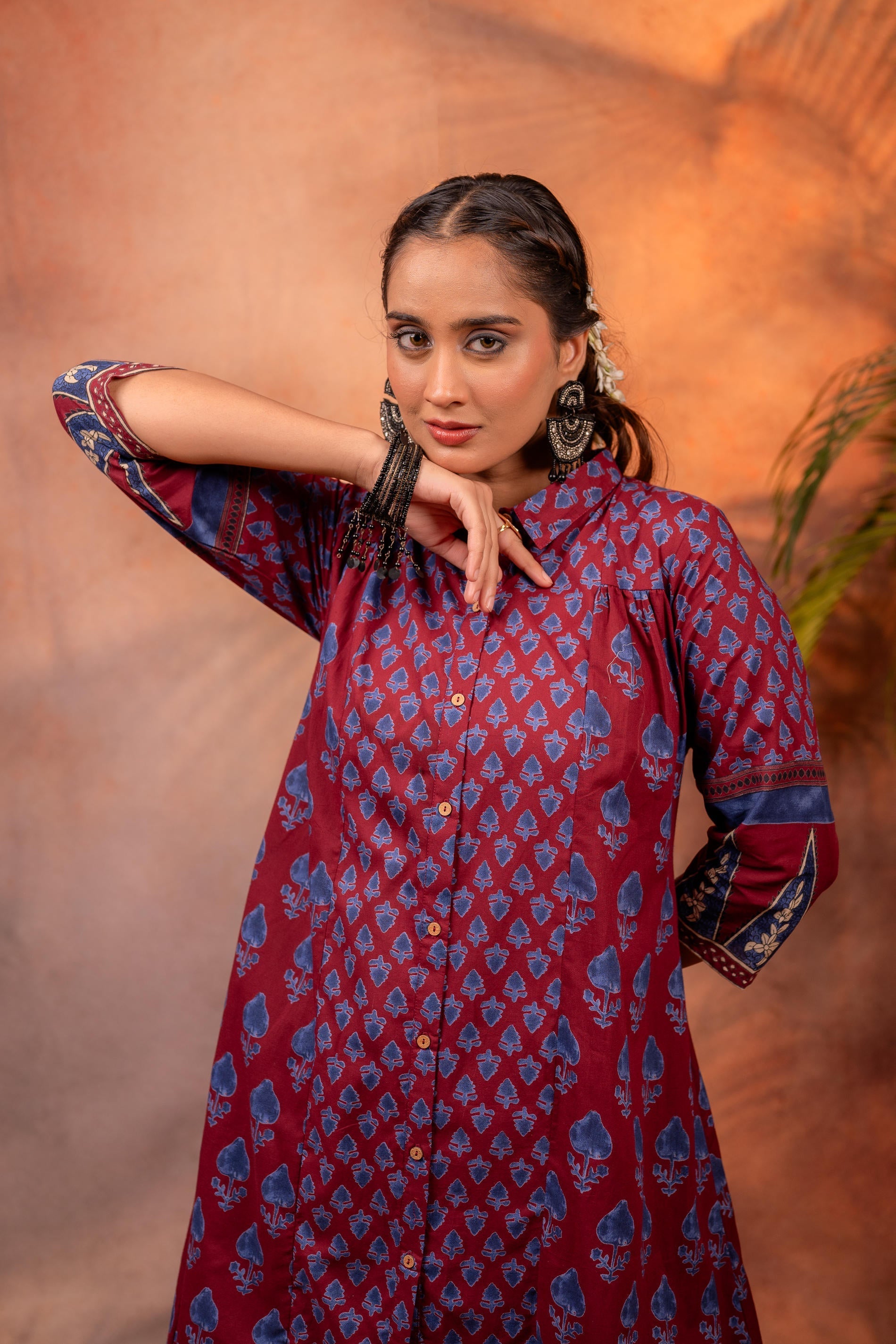 Juniper Rangrez Maroon Ajrakh Co-ord Set