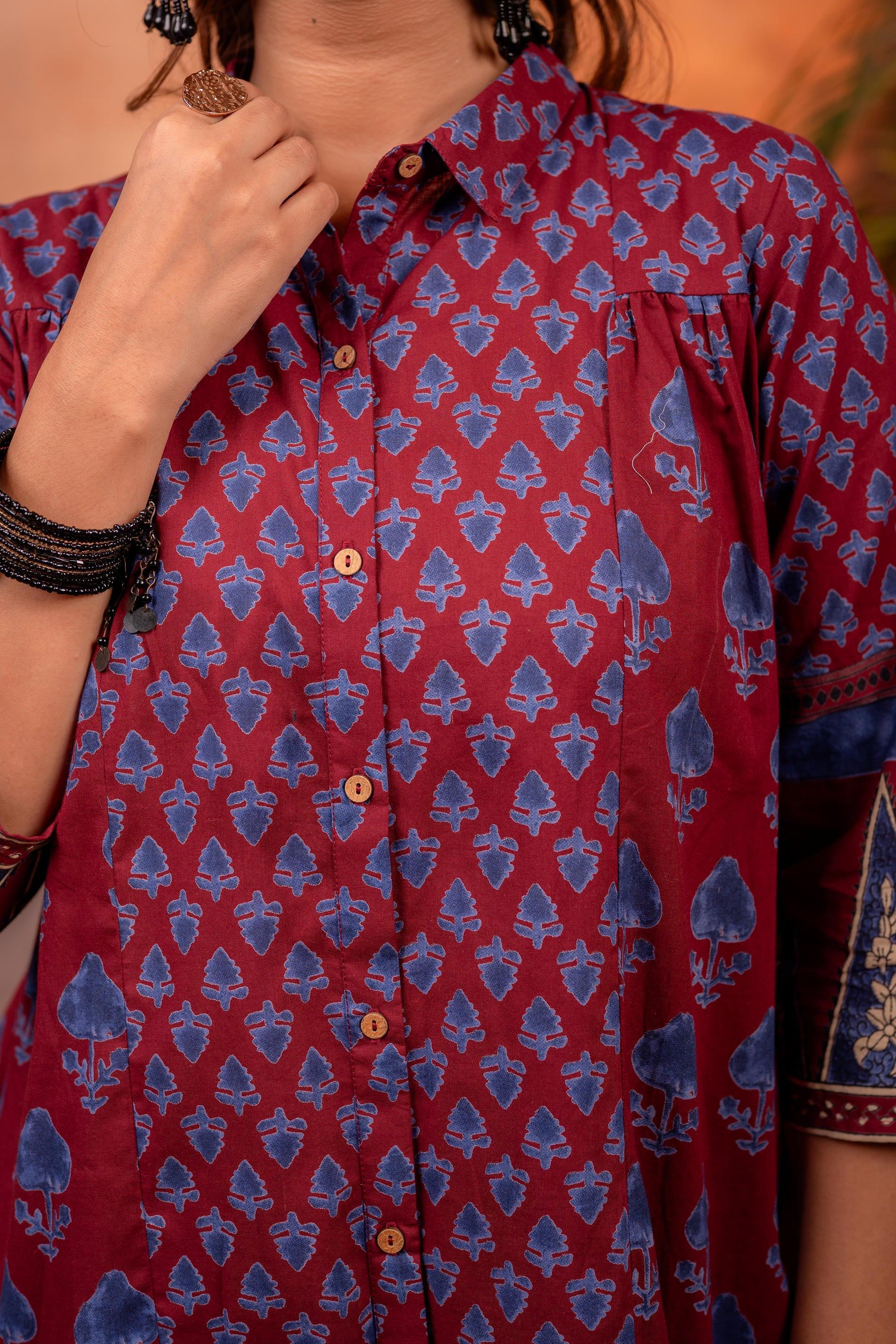 Juniper Rangrez Maroon Ajrakh Co-ord Set