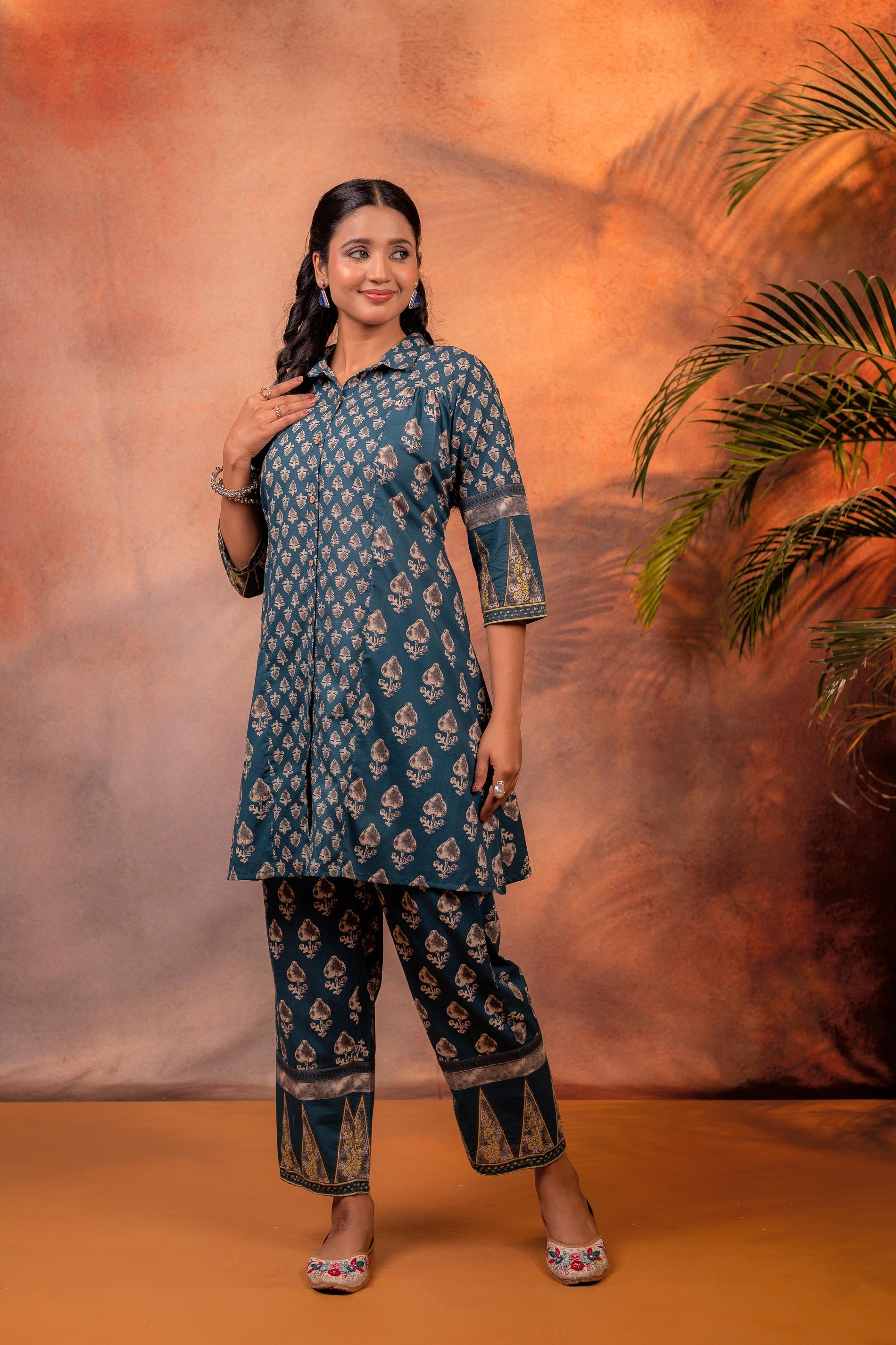 Juniper Rangrez TealGreen Ajrakh Co-ord Set