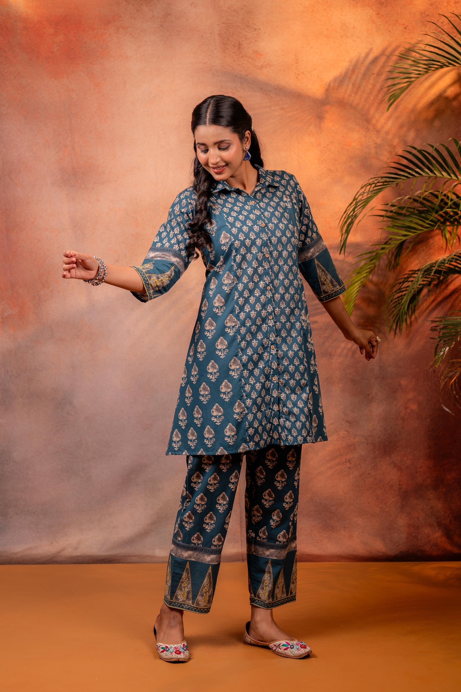 Juniper Rangrez TealGreen Ajrakh Co-ord Set
