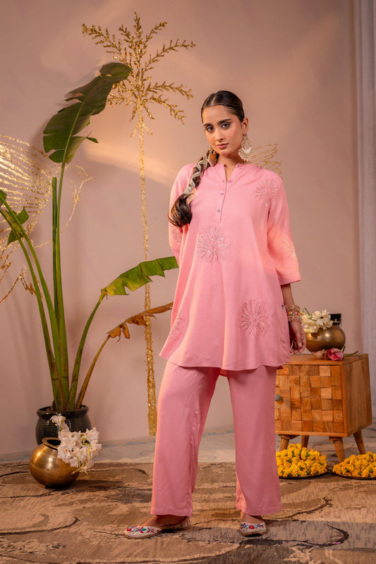 Juniper Pink Whisper Embroidered Comfort Co-ord