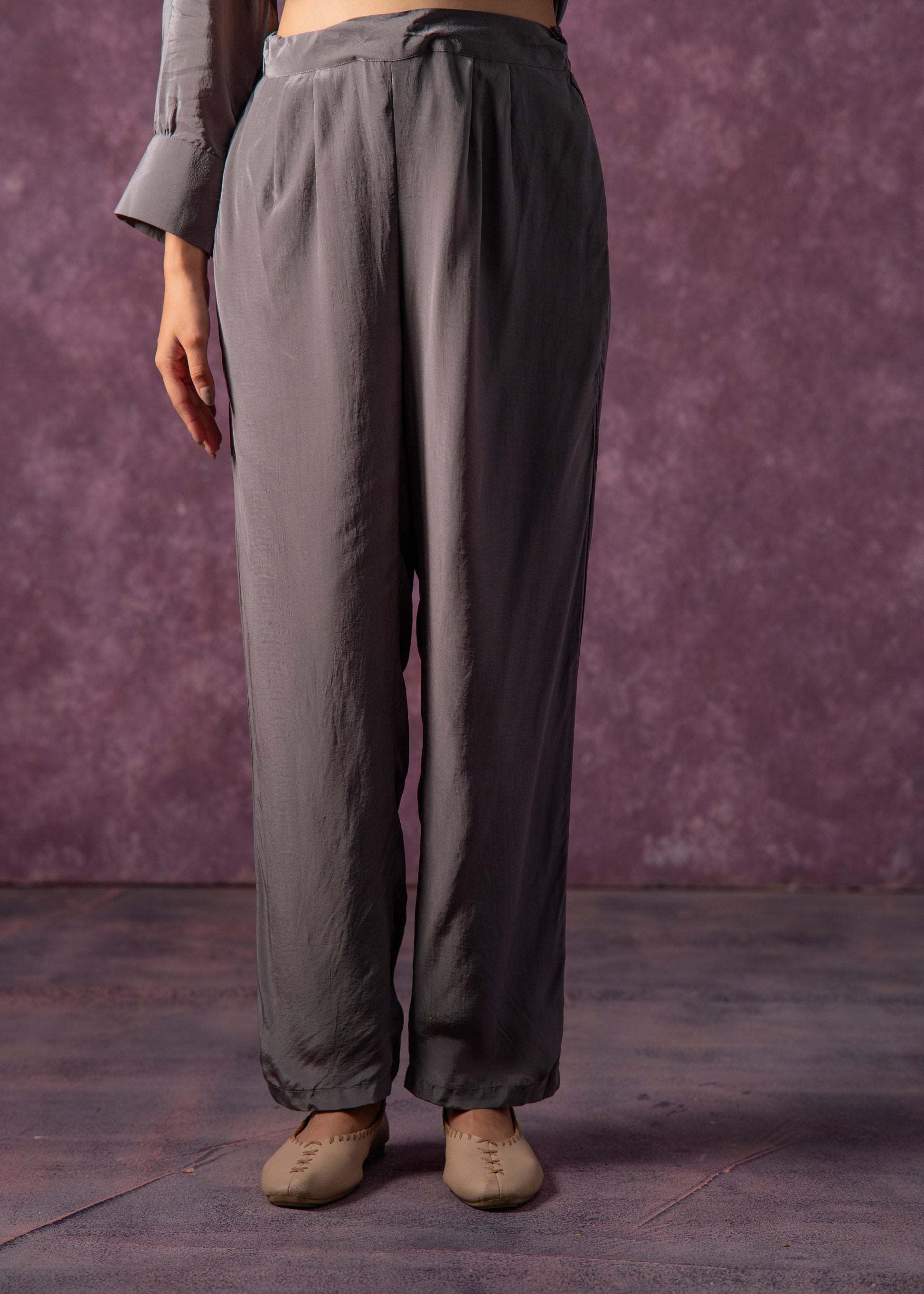 Juniper Viscose Grey Embellished Tunic And Pant Co-Ord Set With Bead Details 