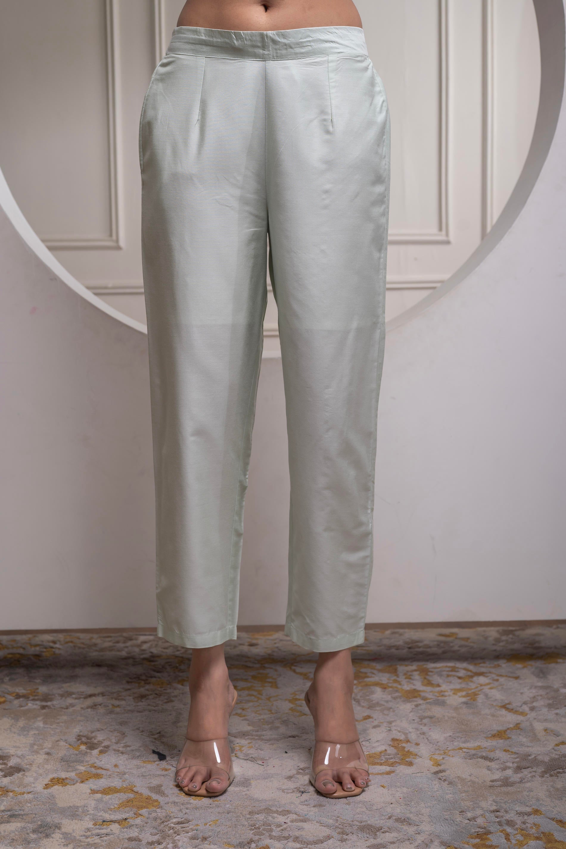 Juniper Mintgreen Solid Viscose Shirt, Cami And Pant Co-Ord Set With Sequence And Zari Work