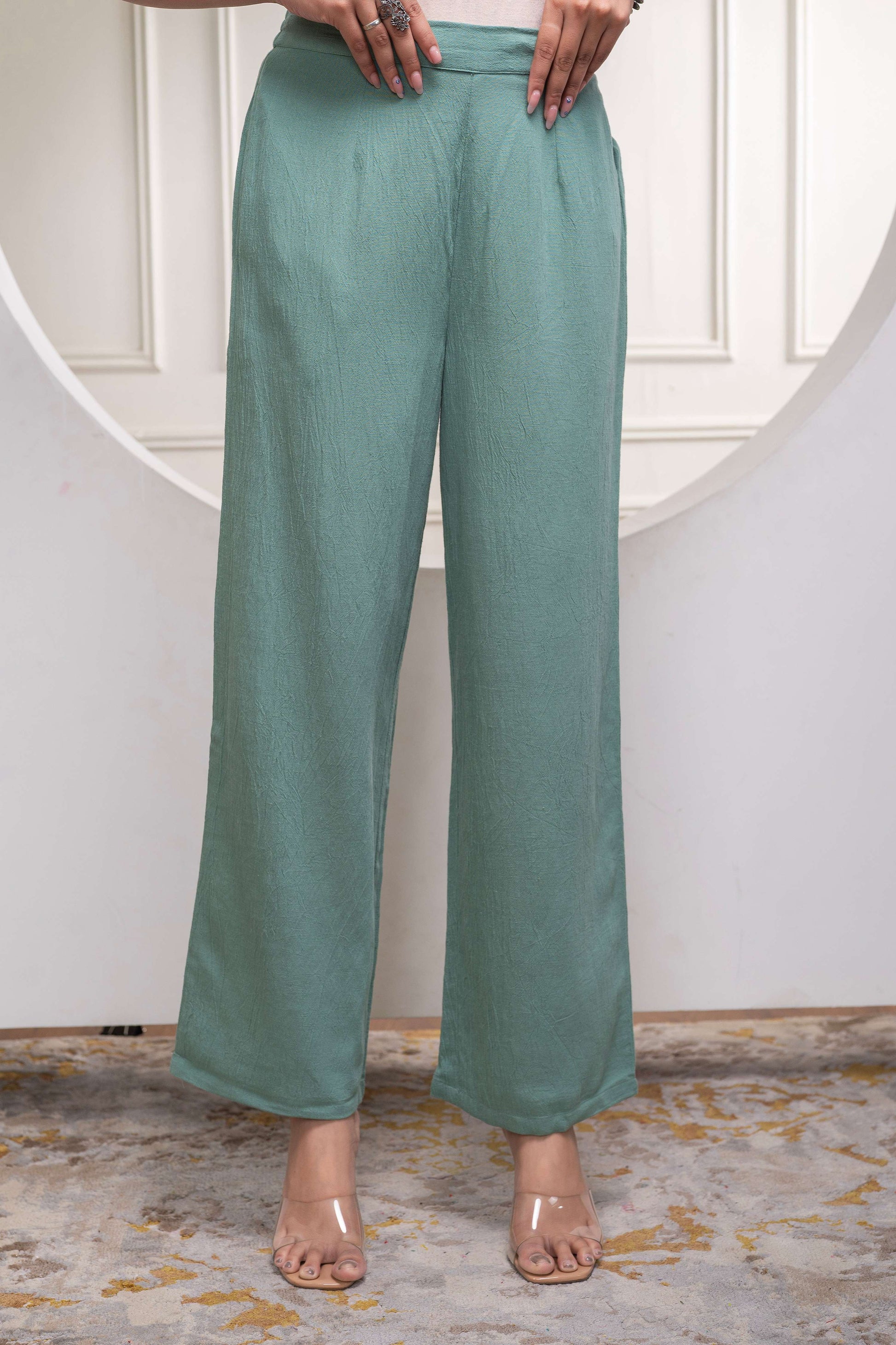 Juniper Sage Green Embellished Viscose Co-Ord Set With Bead Details 