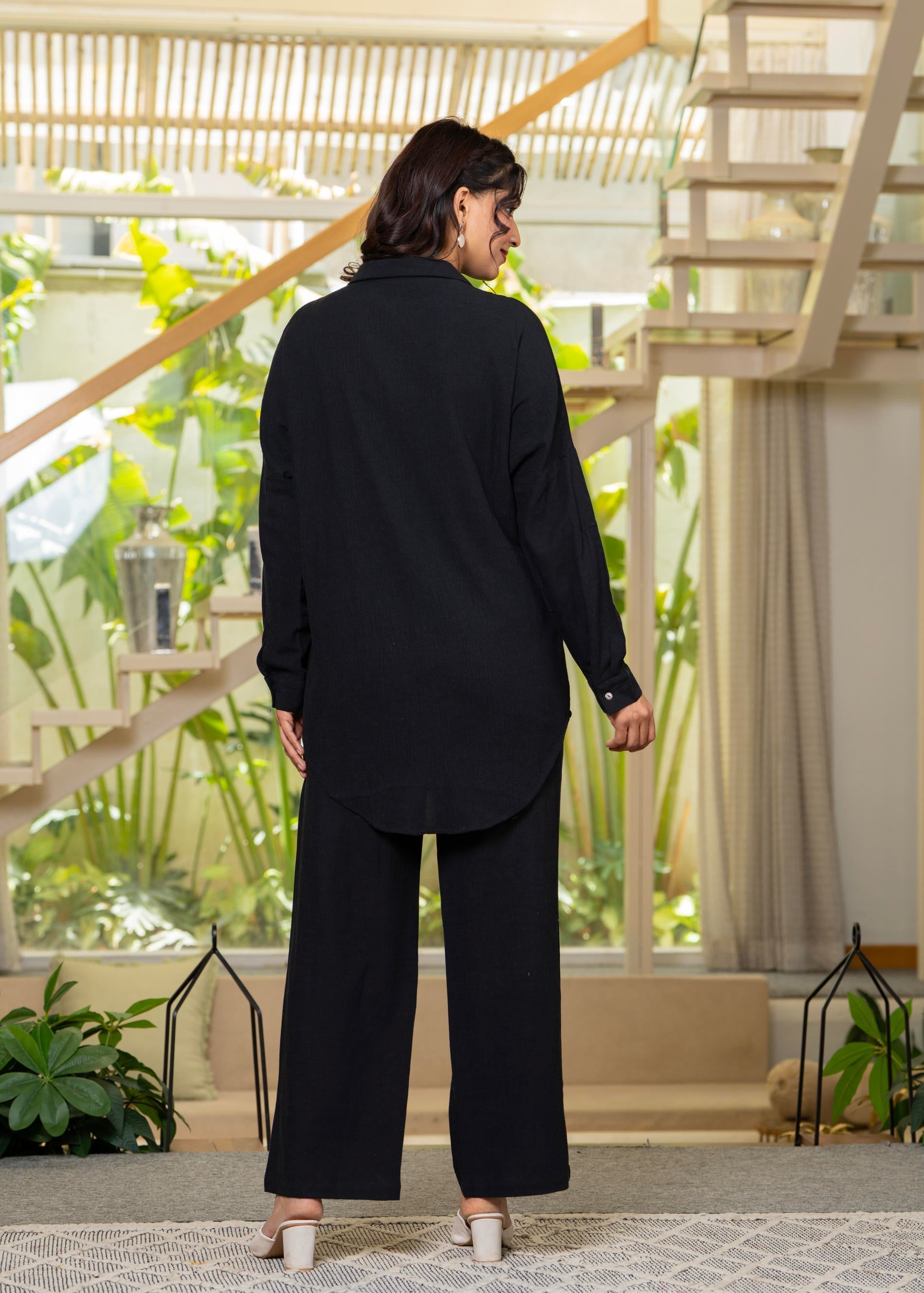 Juniper Black Embroidered Viscose Co-Ord Set With Beads & Sequin Highlights 
