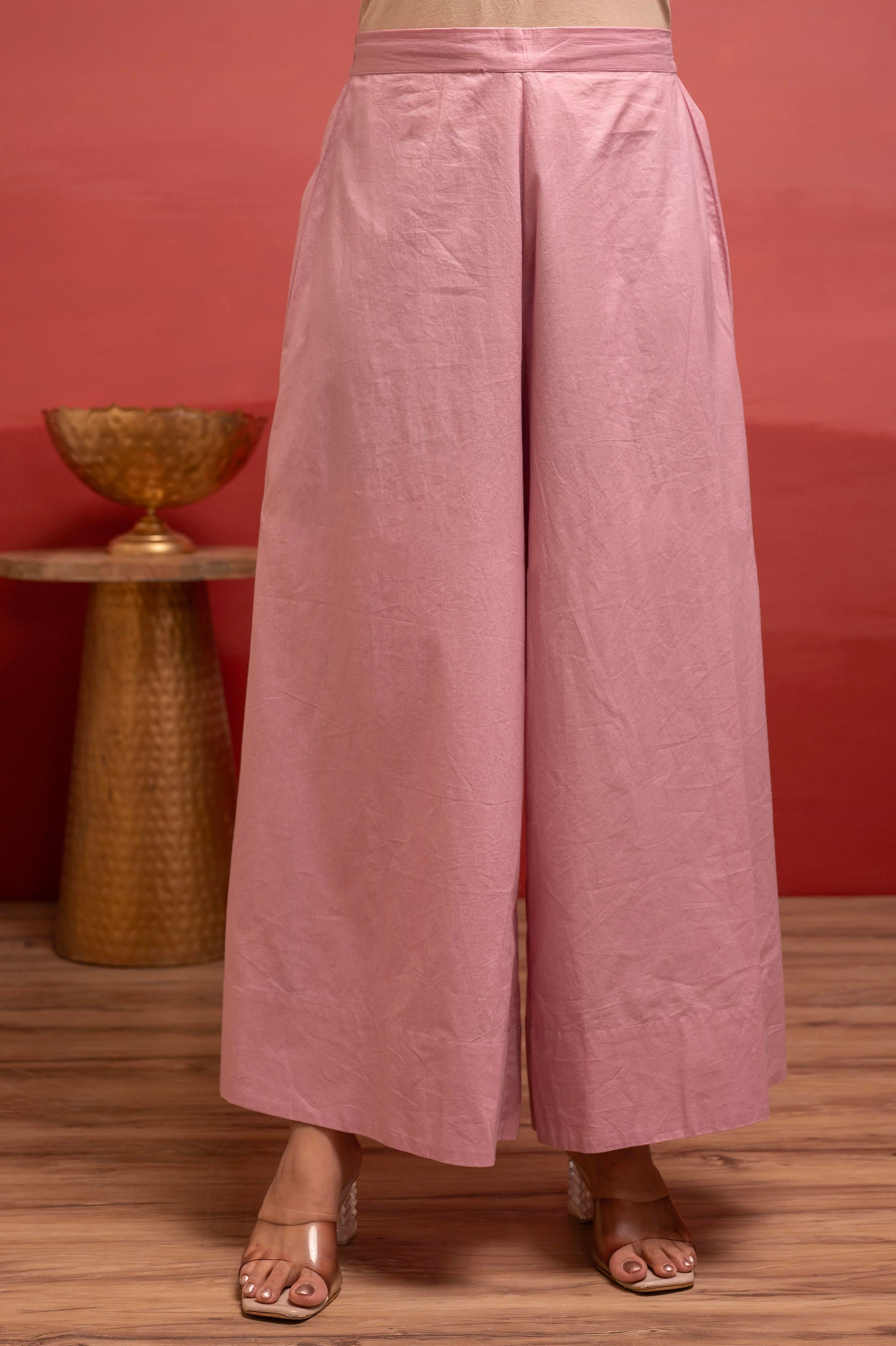 Juniper Onionpink Solid Cotton Shirt And Pants Co-Ord Set With Thread Work