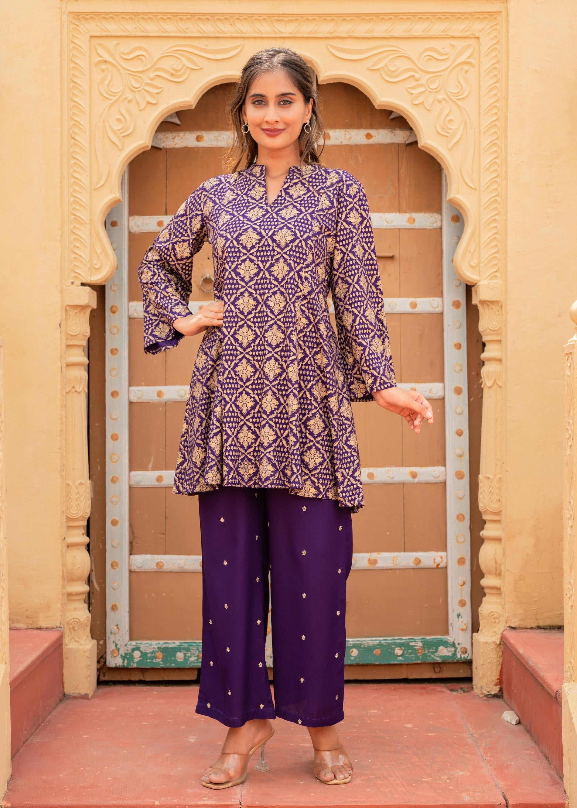 Juniper Purple Gold Geometric Printed Kurta With Pants | Grab2Buy